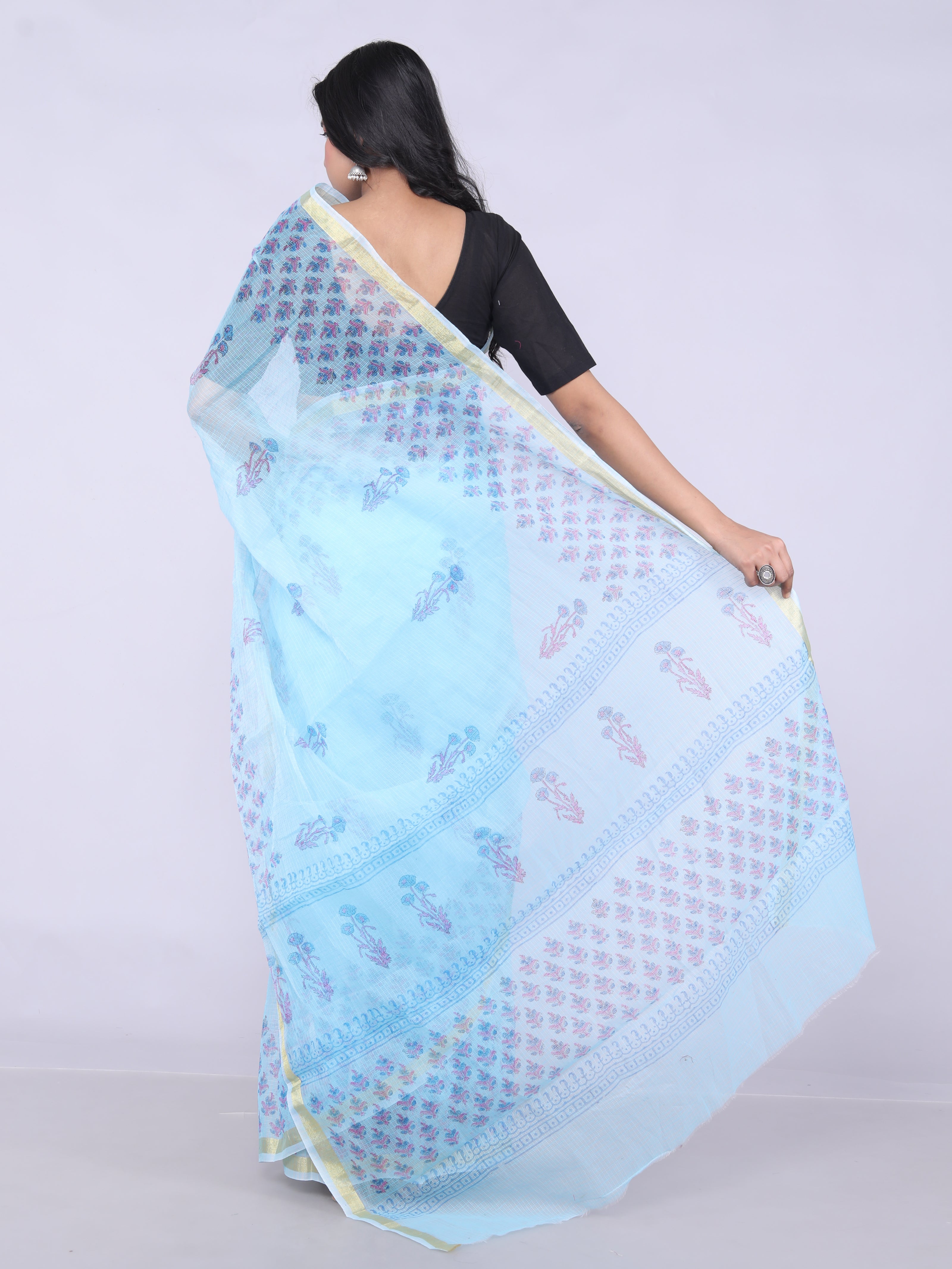 RAJGLOBAL Self Design Embroidered Kota Doria Cotton Blend Saree with Unstitched Blouse Light Yellow 22