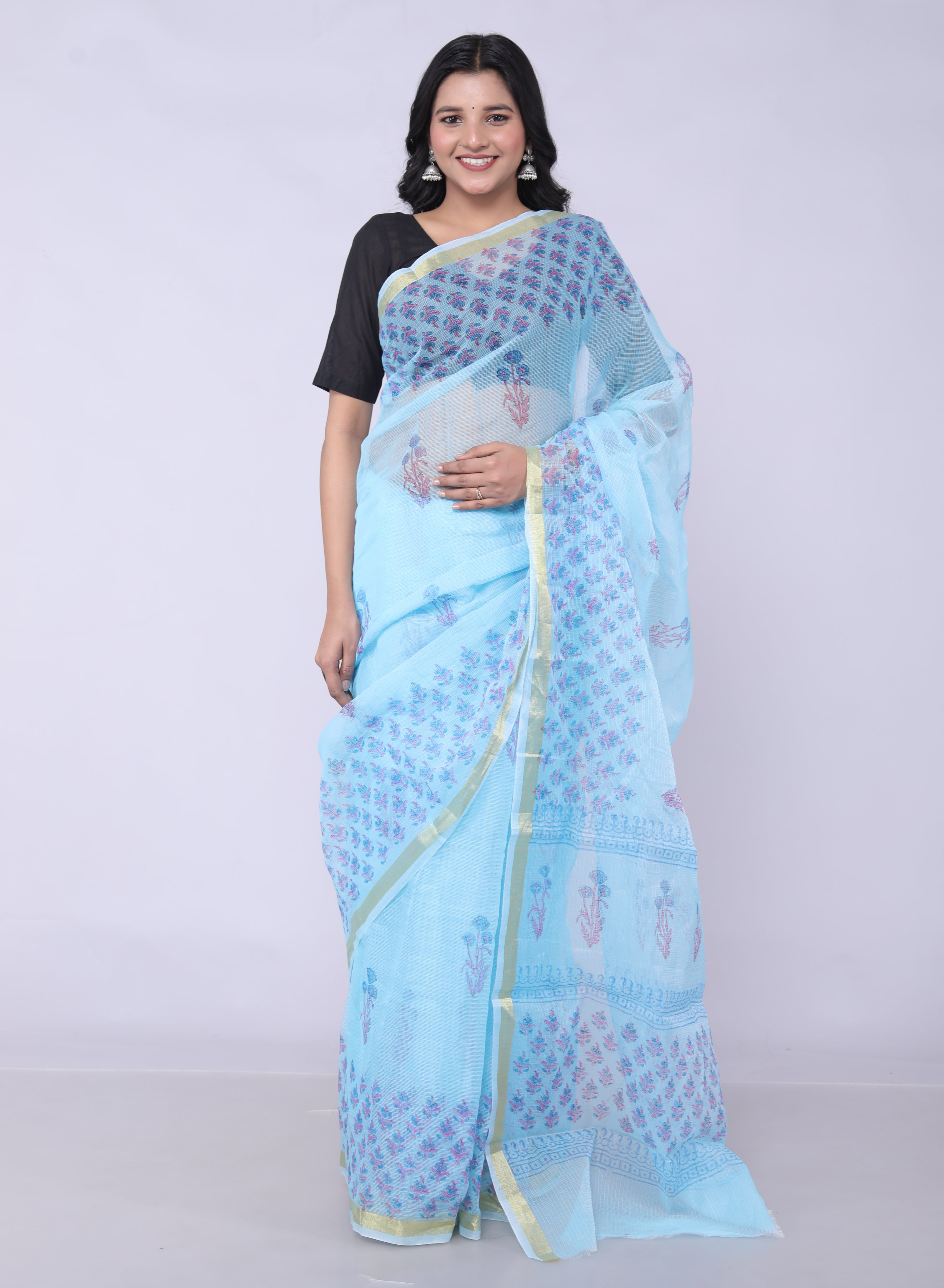 RAJGLOBAL Self Design Embroidered Kota Doria Cotton Blend Saree with Unstitched Blouse Light Yellow 22