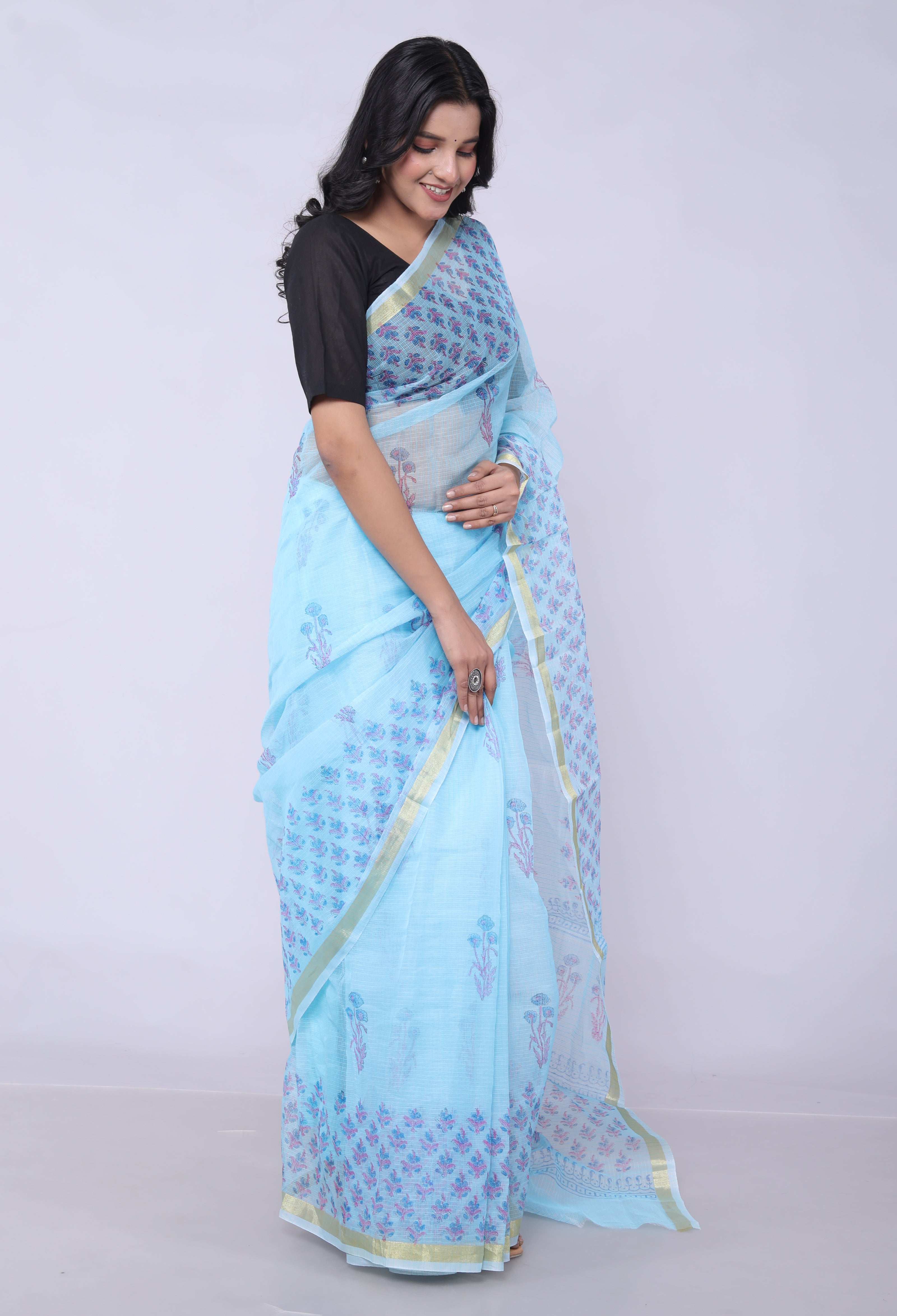 RAJGLOBAL Self Design Embroidered Kota Doria Cotton Blend Saree with Unstitched Blouse Light Yellow 22