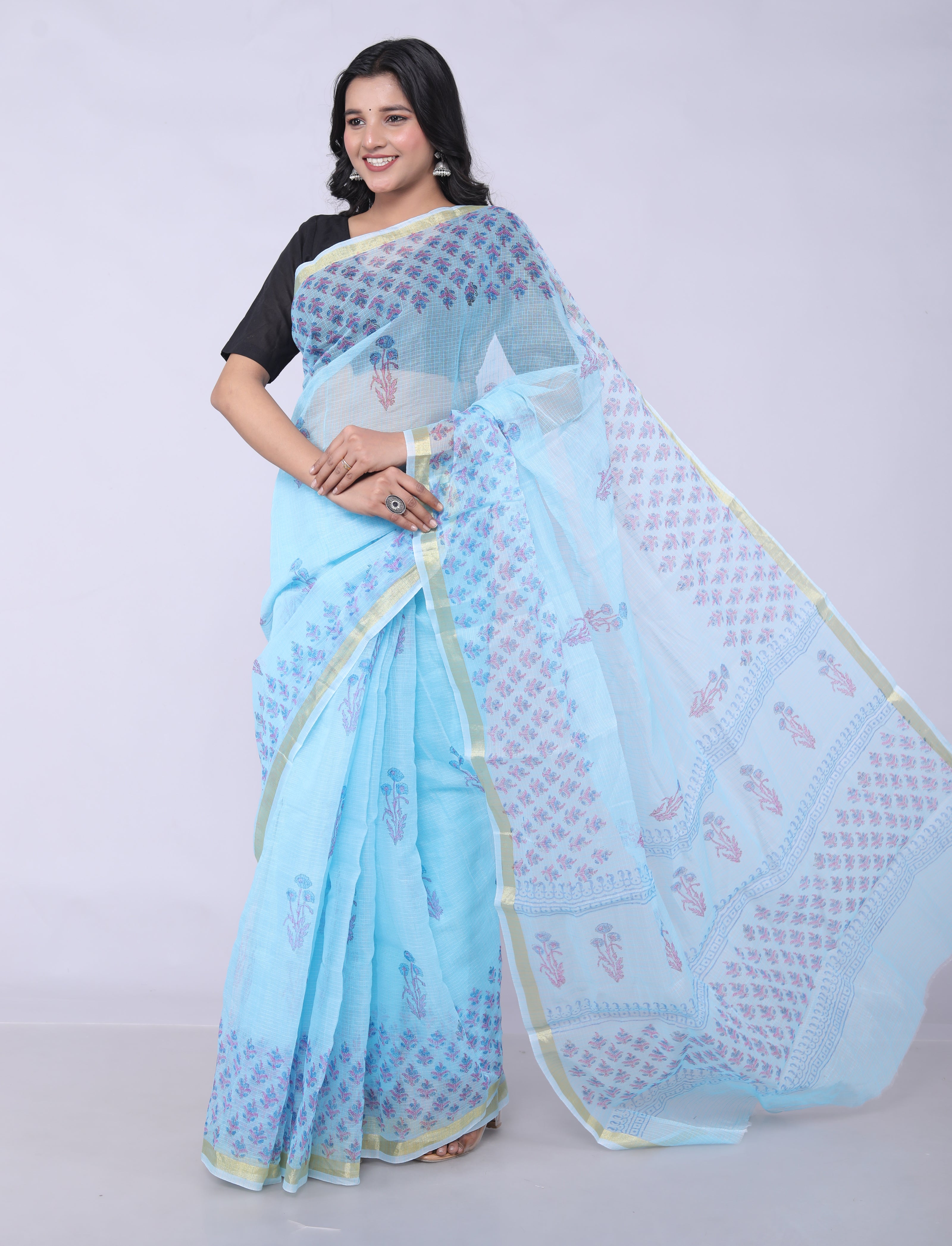 RAJGLOBAL Self Design Embroidered Kota Doria Cotton Blend Saree with Unstitched Blouse Light Yellow 22