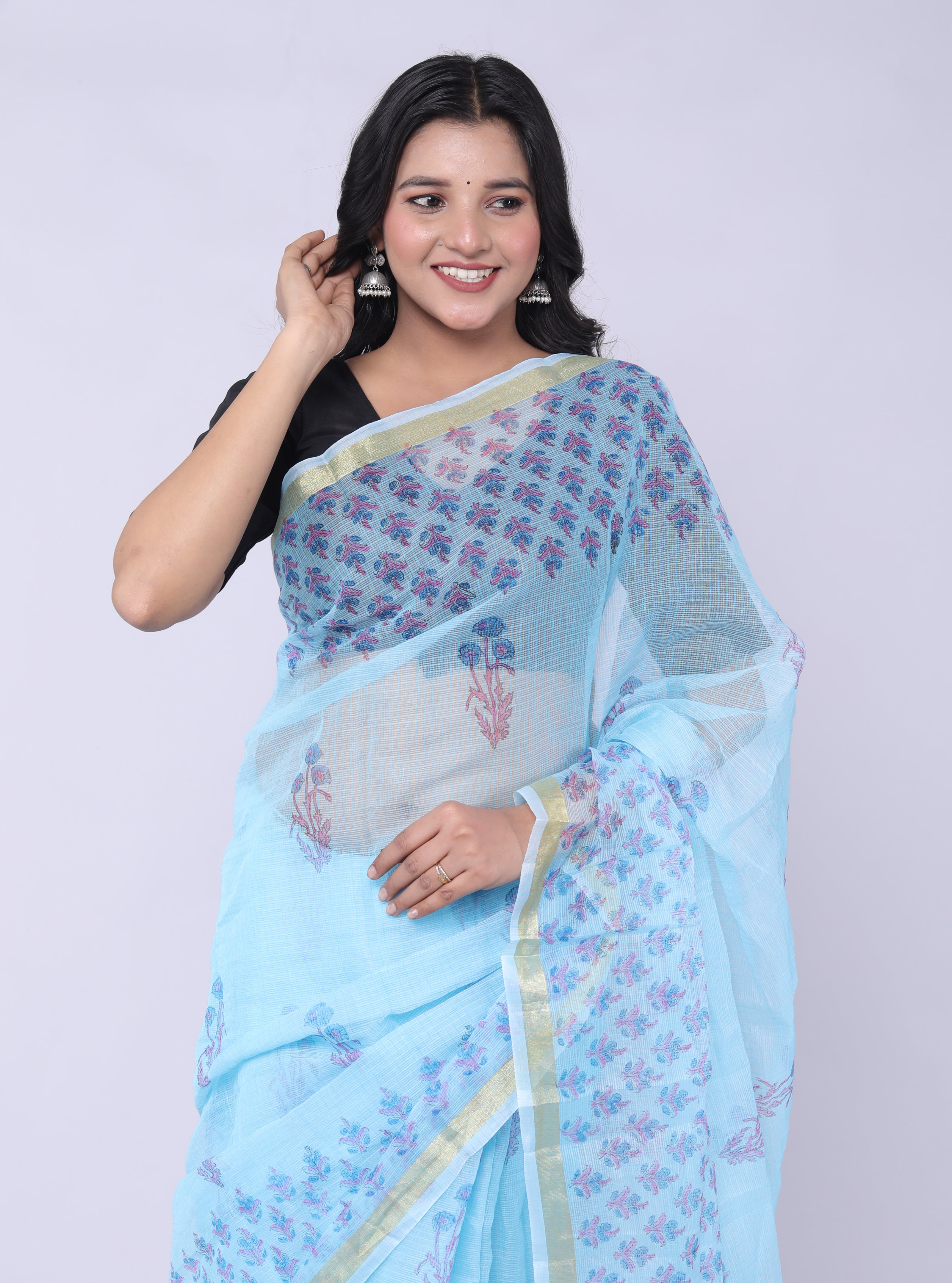 RAJGLOBAL Self Design Embroidered Kota Doria Cotton Blend Saree with Unstitched Blouse Light Yellow 22