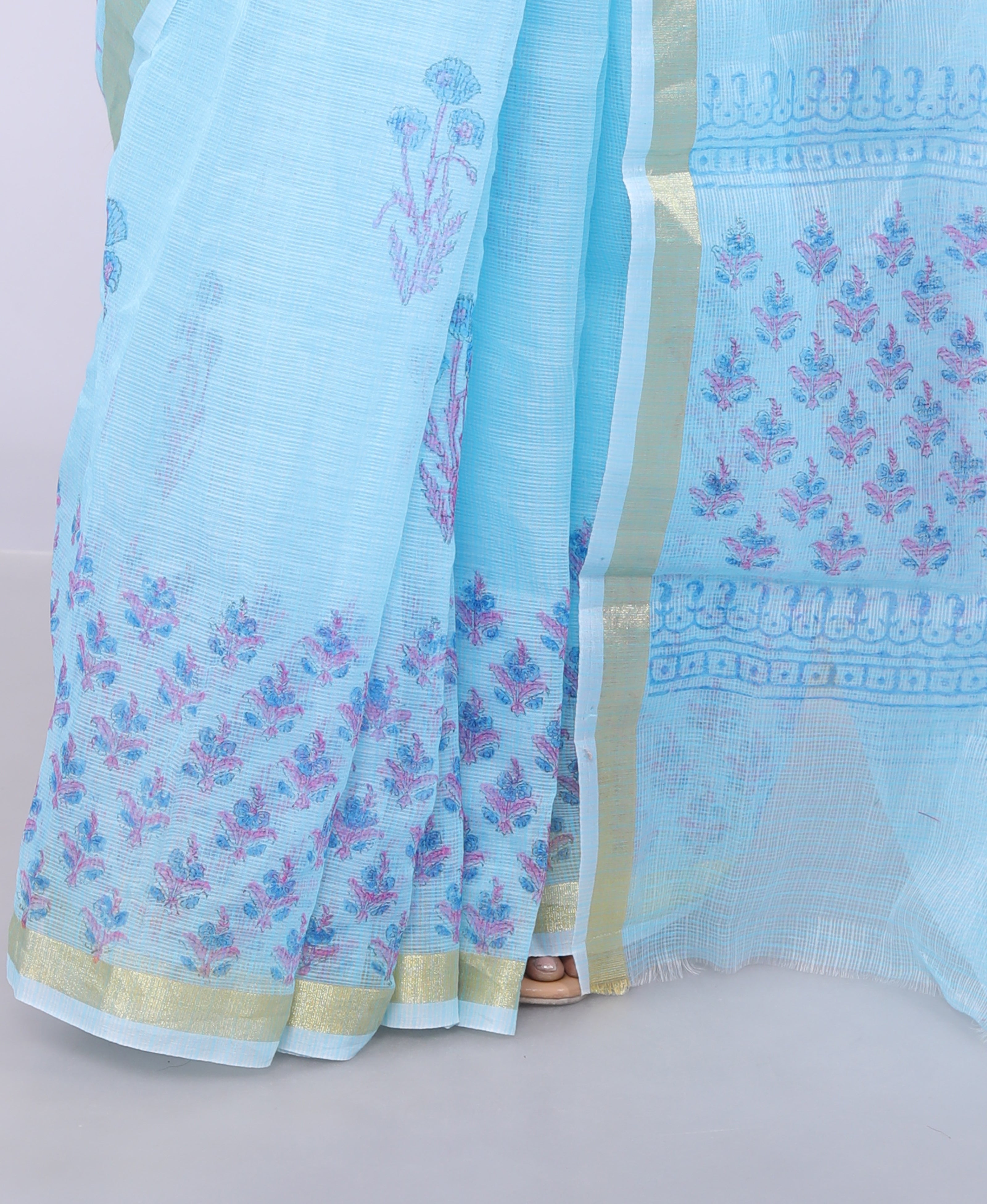 RAJGLOBAL Self Design Embroidered Kota Doria Cotton Blend Saree with Unstitched Blouse Light Yellow 22