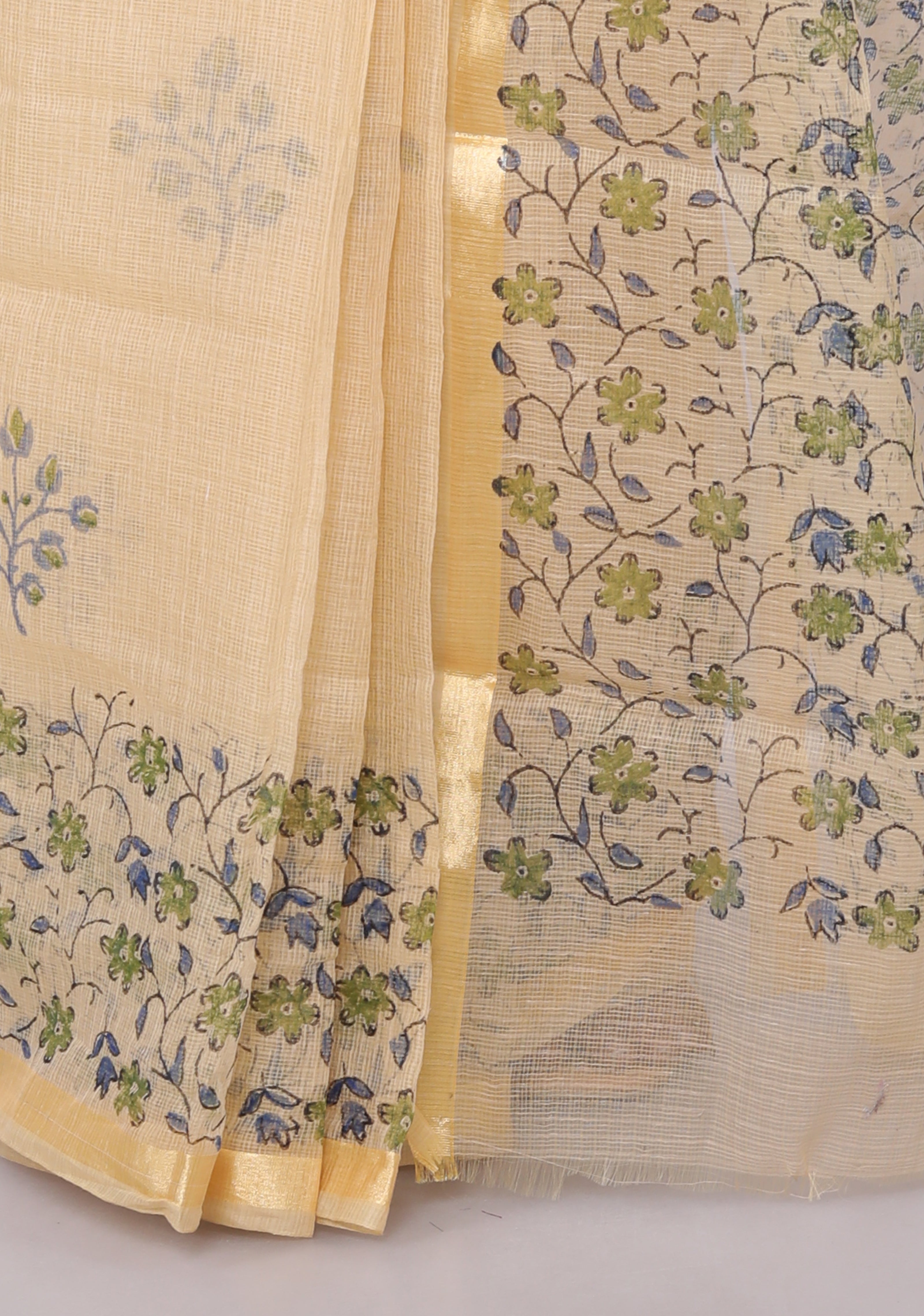 RAJGLOBAL Self Design Embroidered Kota Doria Cotton Blend Saree with Unstitched Blouse Light Yellow 22