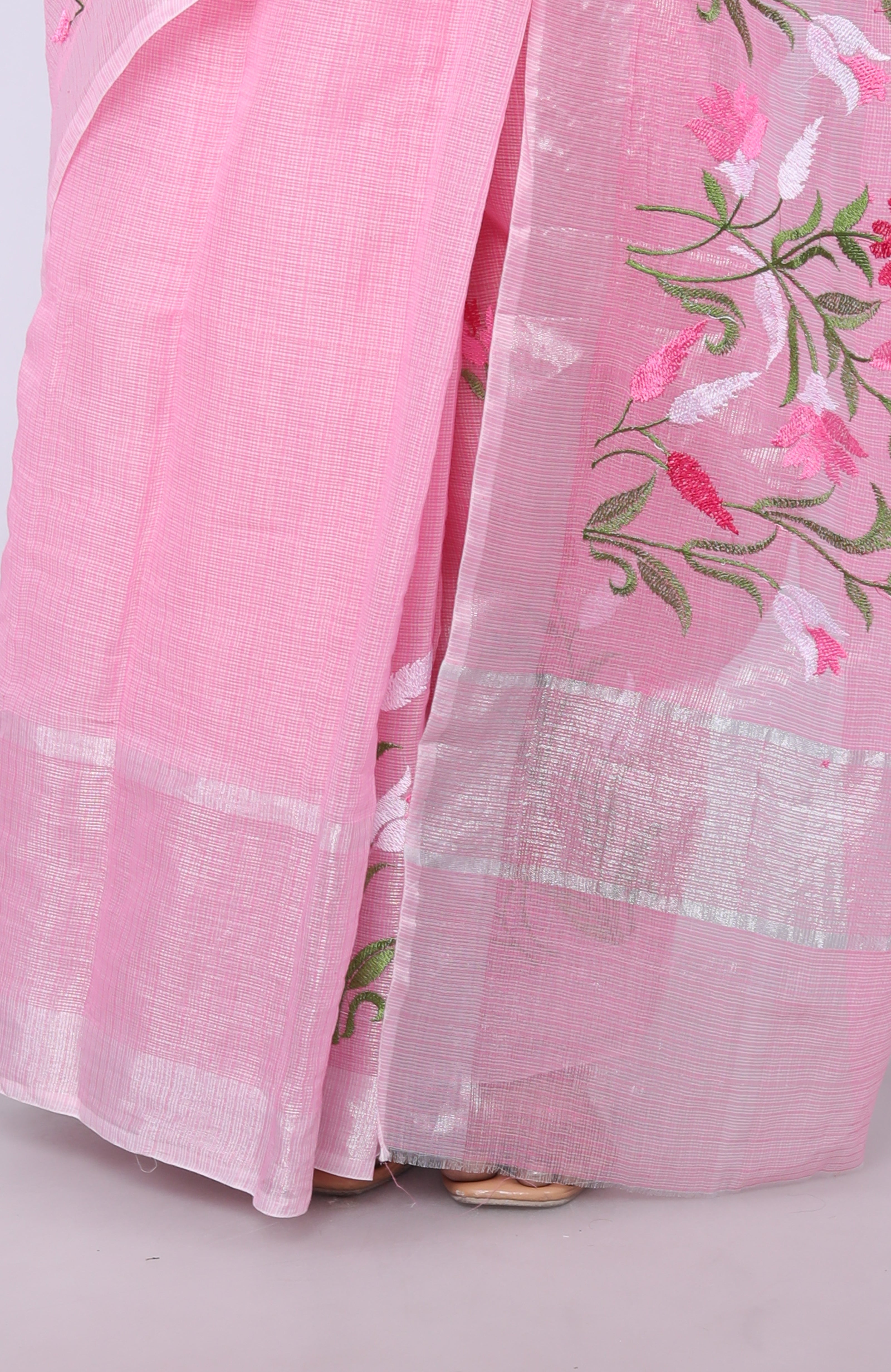 RAJGLOBAL Self Design Embroidered Kota Doria Cotton Blend Saree with Unstitched Blouse skyblue design 66