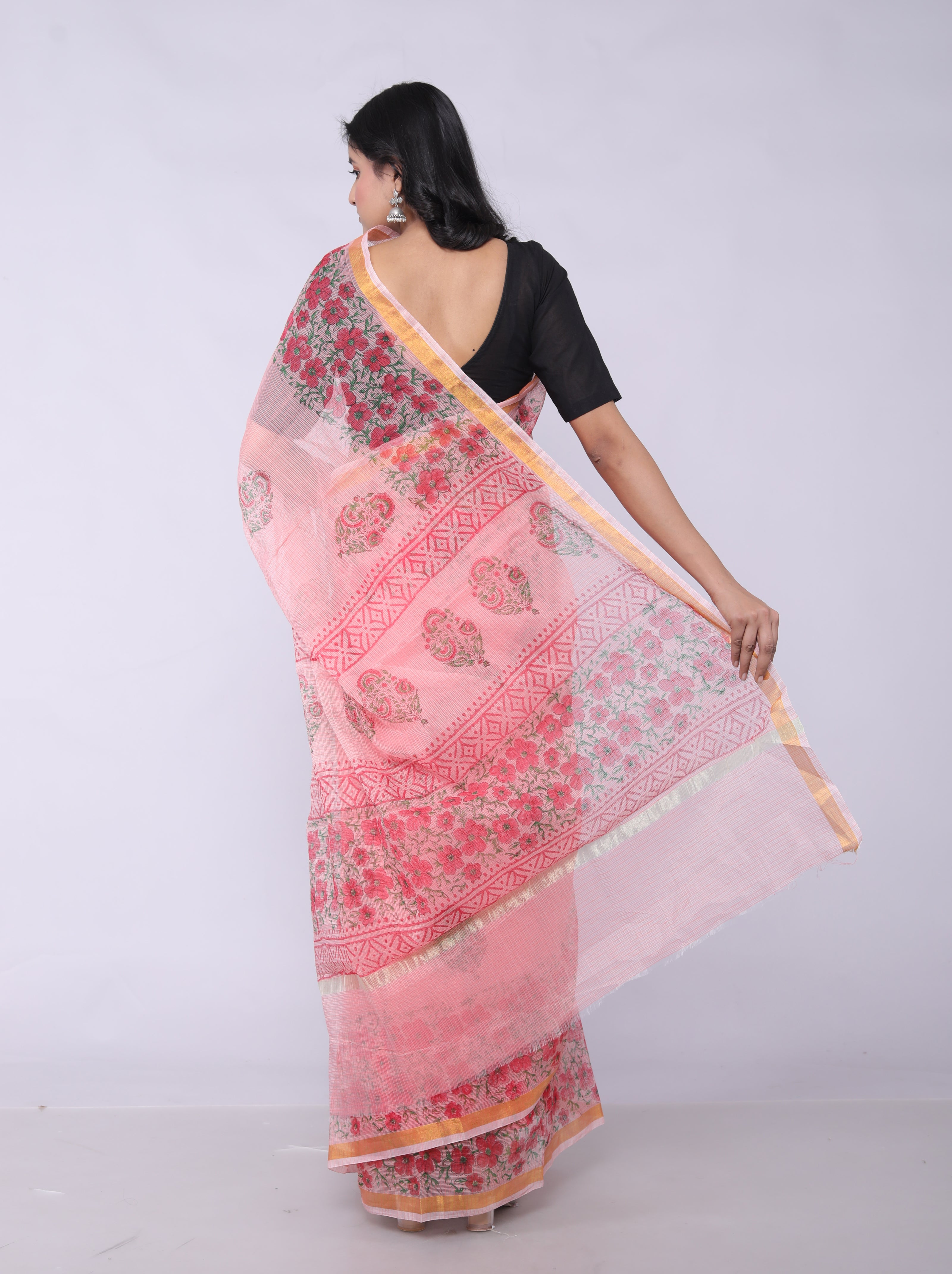 RAJGLOBAL Self Design Embroidered Kota Doria Cotton Blend Saree with Unstitched Blouse Light Yellow 22