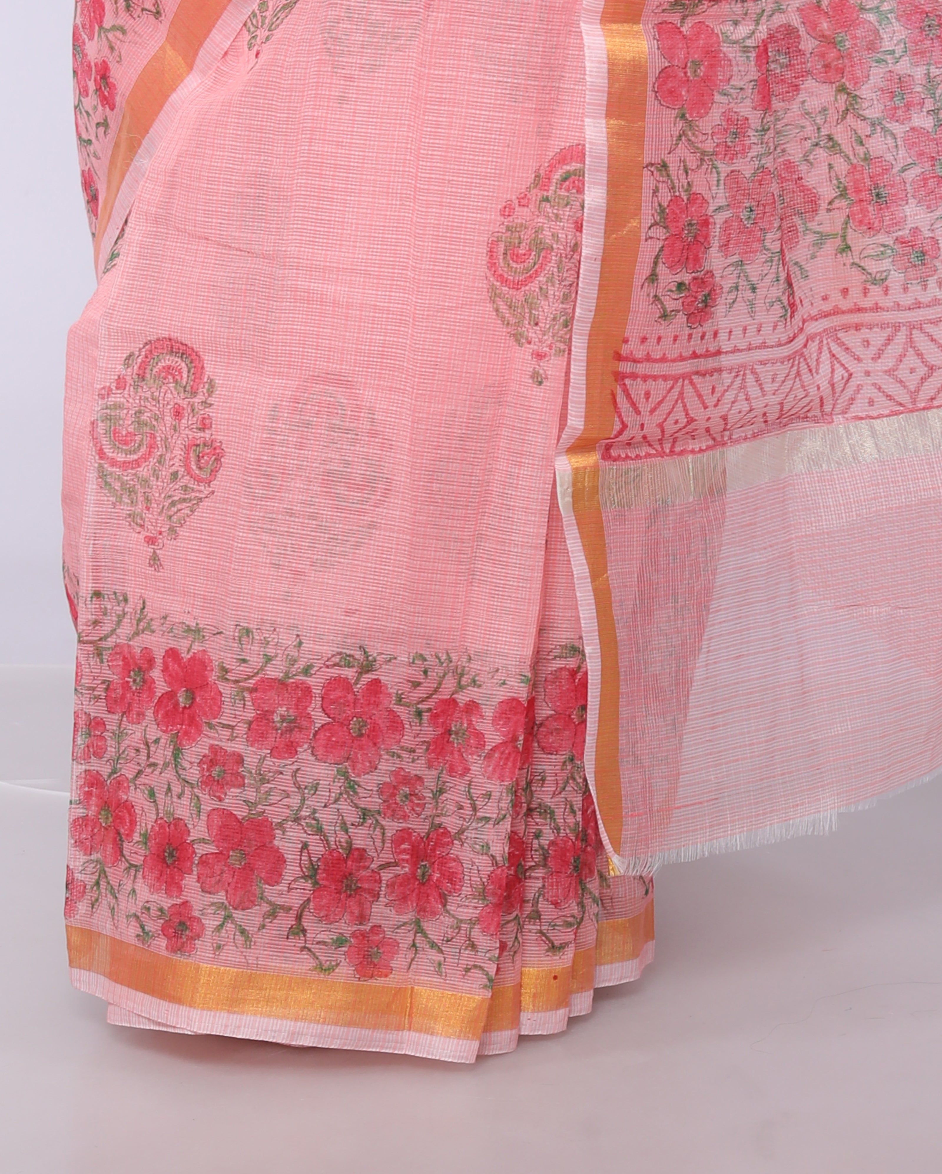 RAJGLOBAL Self Design Embroidered Kota Doria Cotton Blend Saree with Unstitched Blouse Light Yellow 22