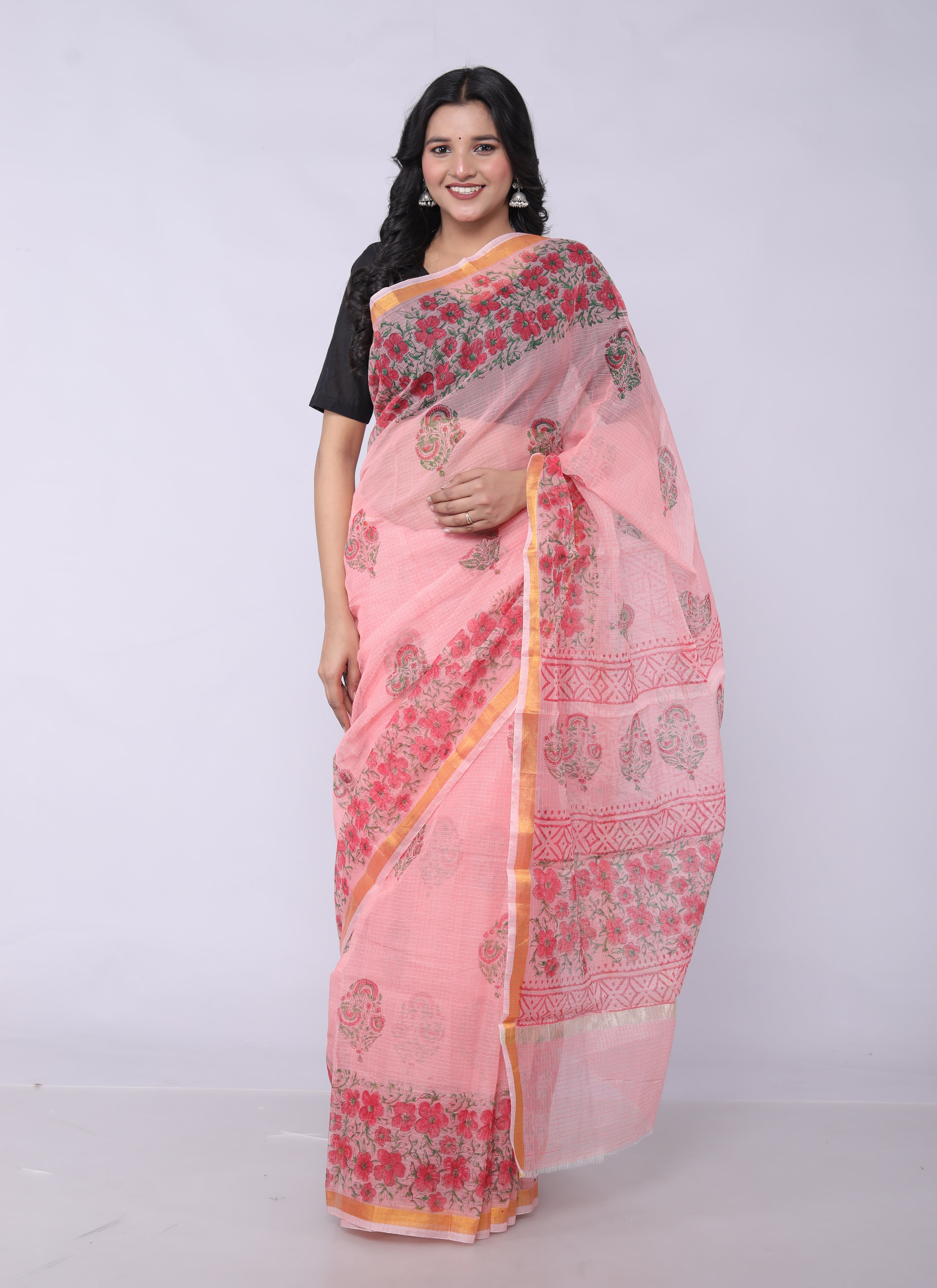 RAJGLOBAL Self Design Embroidered Kota Doria Cotton Blend Saree with Unstitched Blouse Light Yellow 22