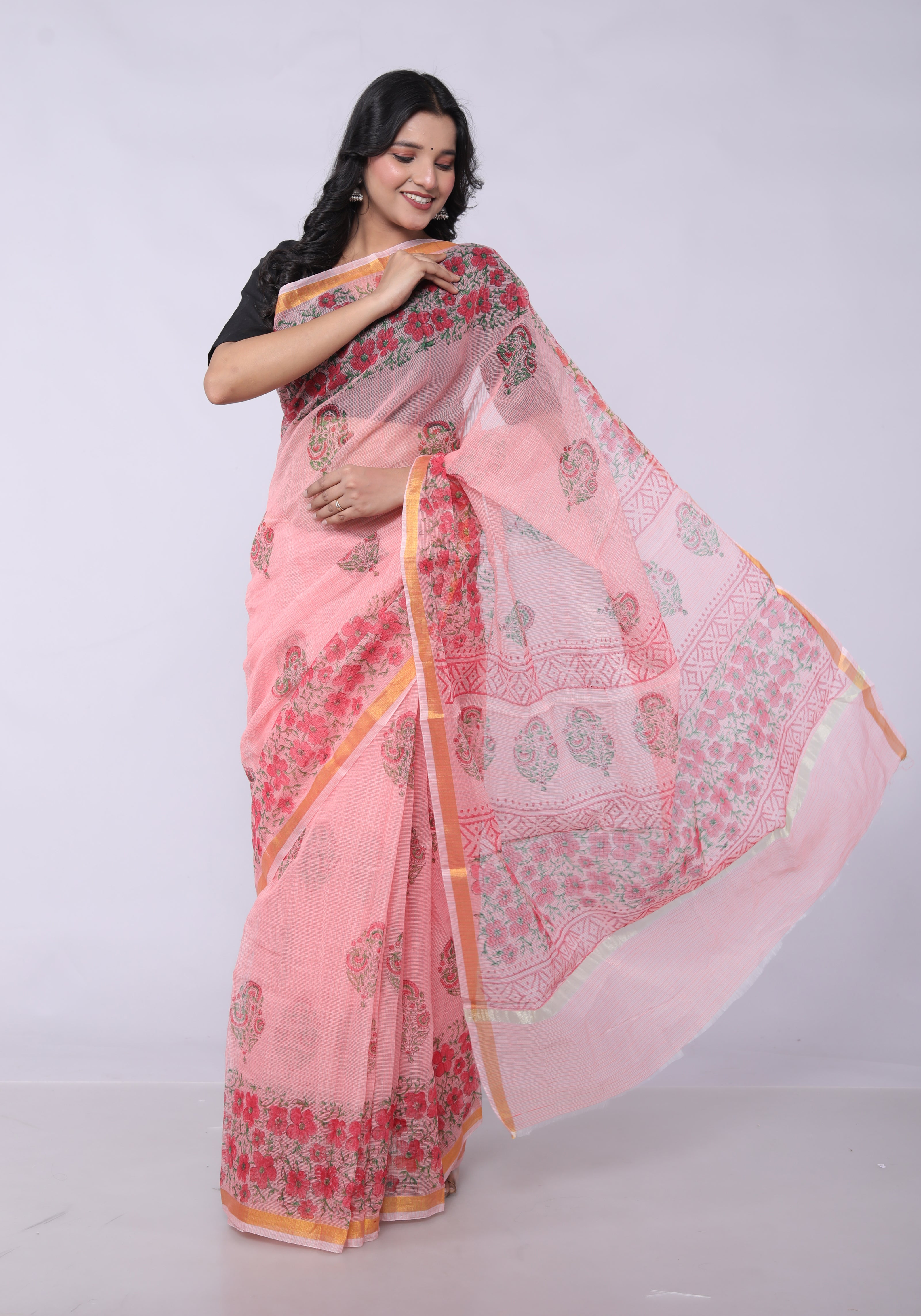 RAJGLOBAL Self Design Embroidered Kota Doria Cotton Blend Saree with Unstitched Blouse Light Yellow 22