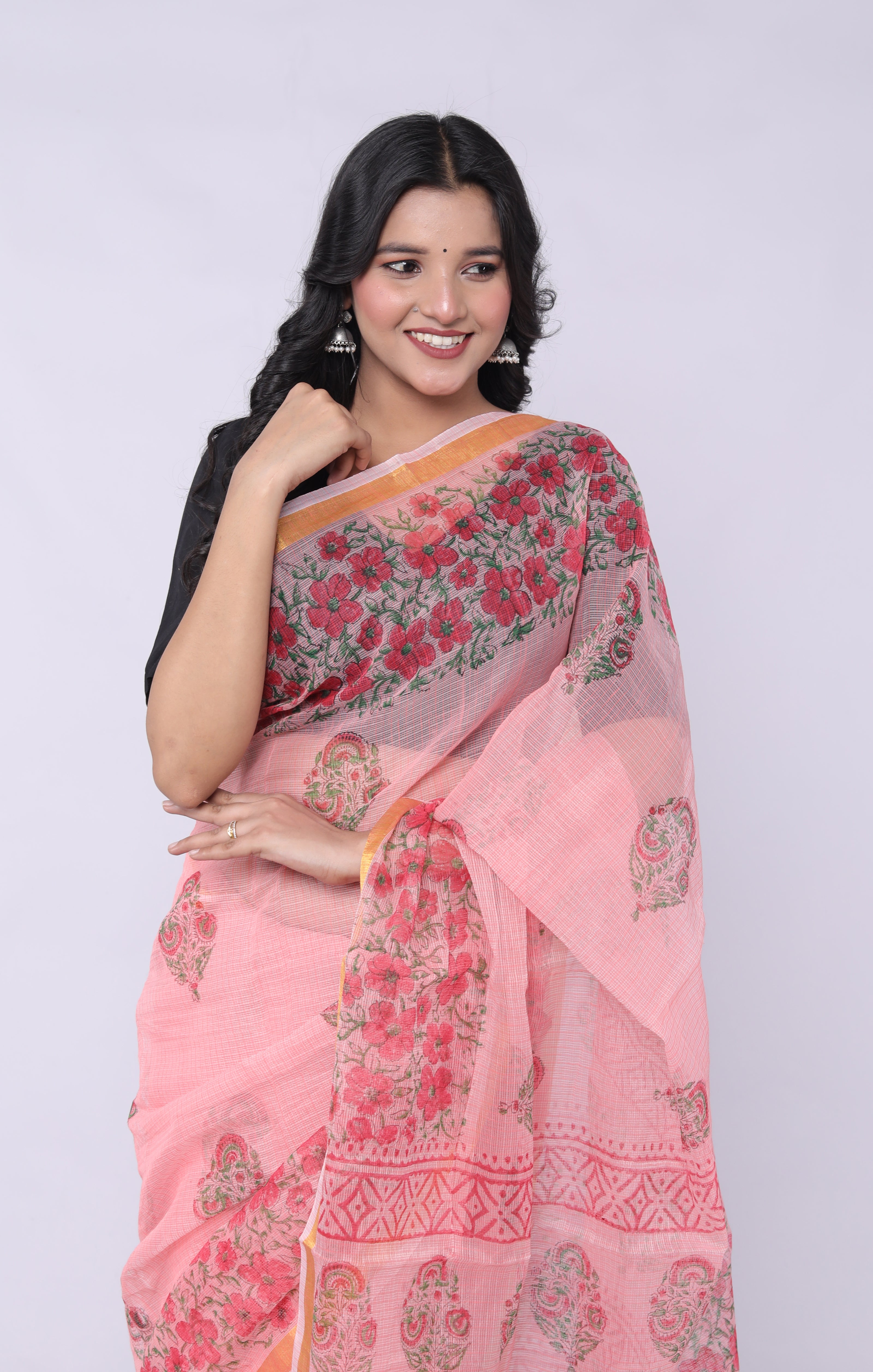 RAJGLOBAL Self Design Embroidered Kota Doria Cotton Blend Saree with Unstitched Blouse Light Yellow 22