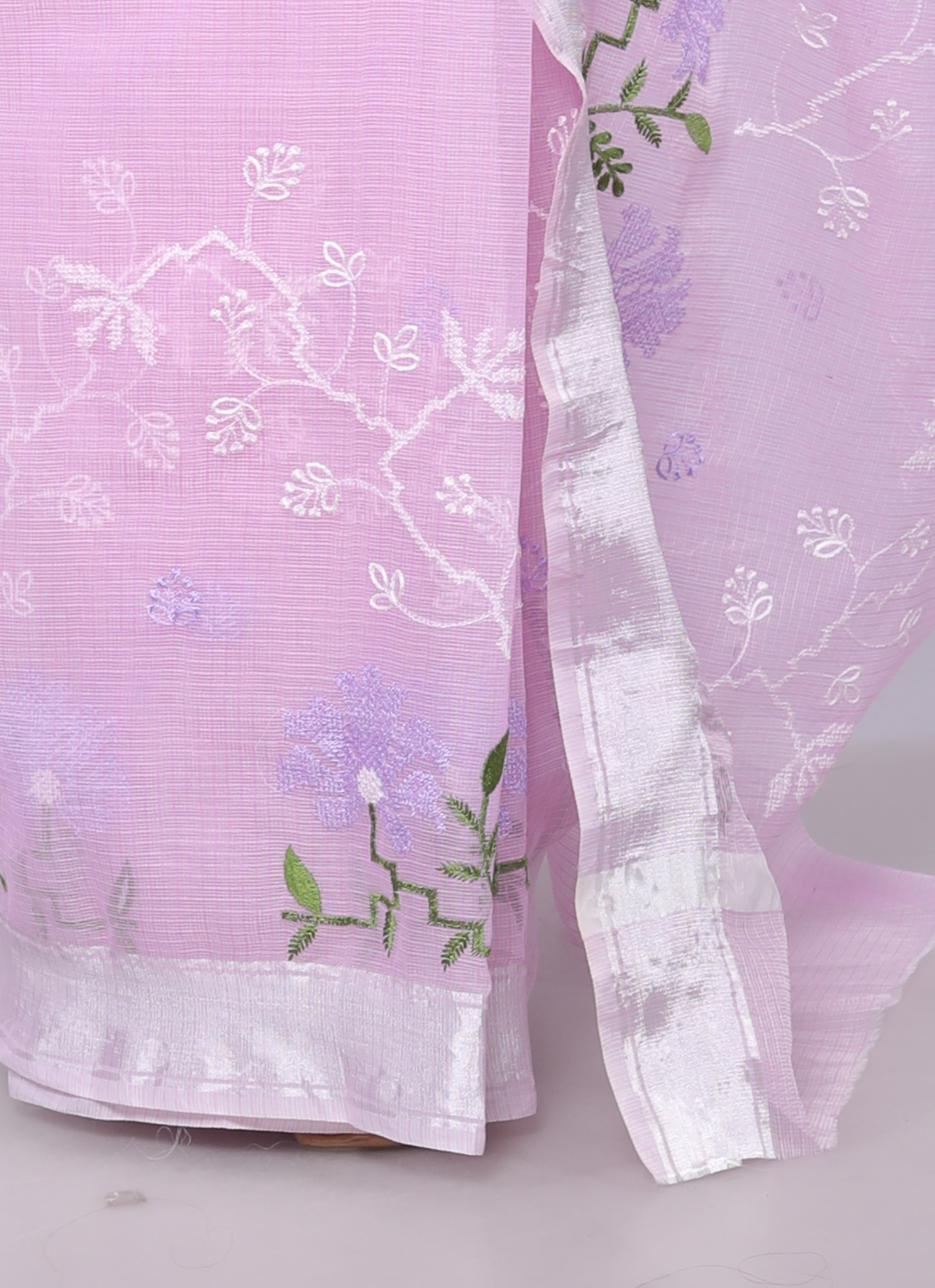 RAJGLOBAL Self Design Embroidered Kota Doria Cotton Blend Saree with Unstitched Blouse skyblue design 22