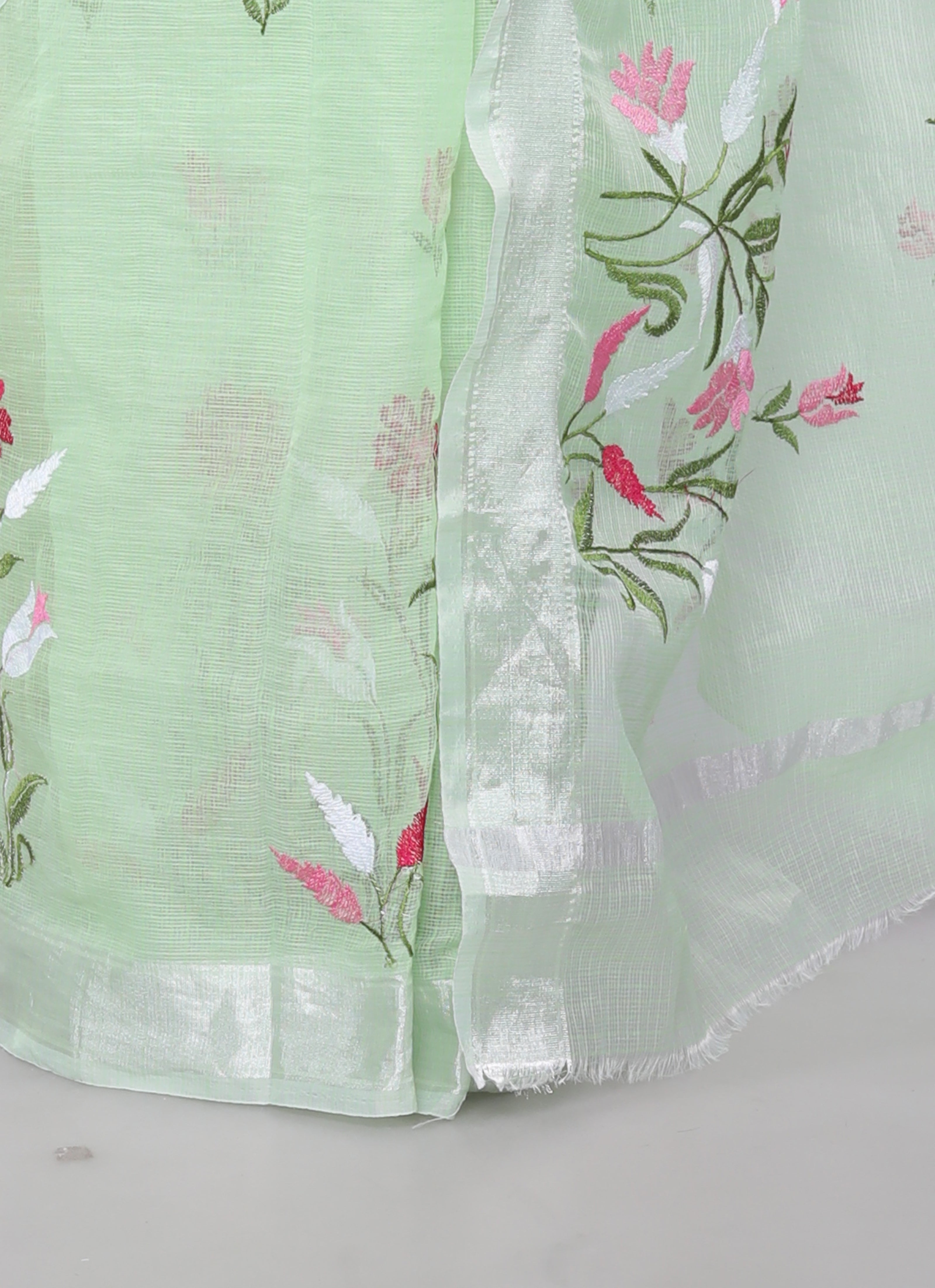 RAJGLOBAL Self Design Embroidered Kota Doria Cotton Blend Saree with Unstitched Blouse