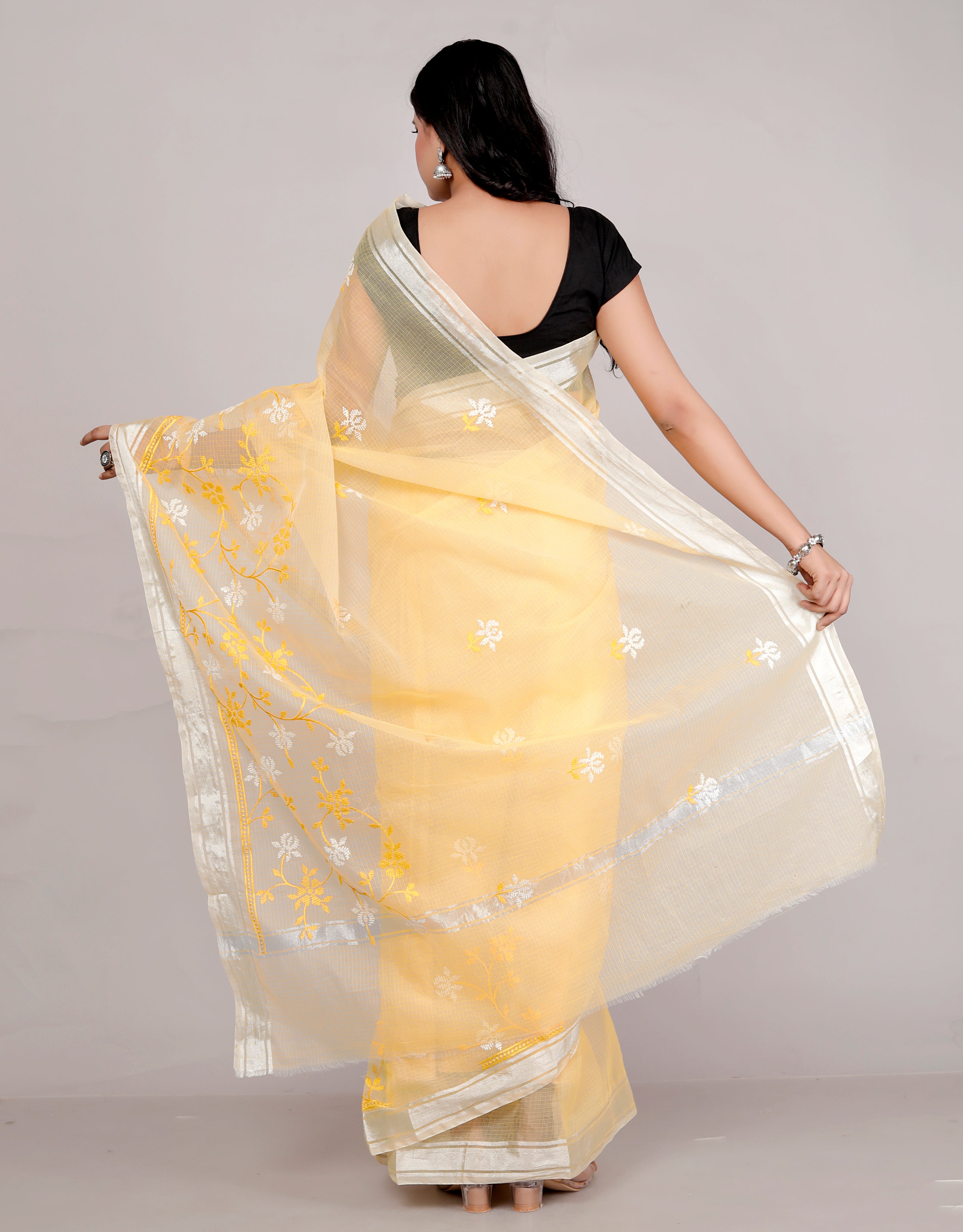 RAJGLOBAL Self Design Embroidered Kota Doria Cotton Blend Saree with Unstitched Blouse purple