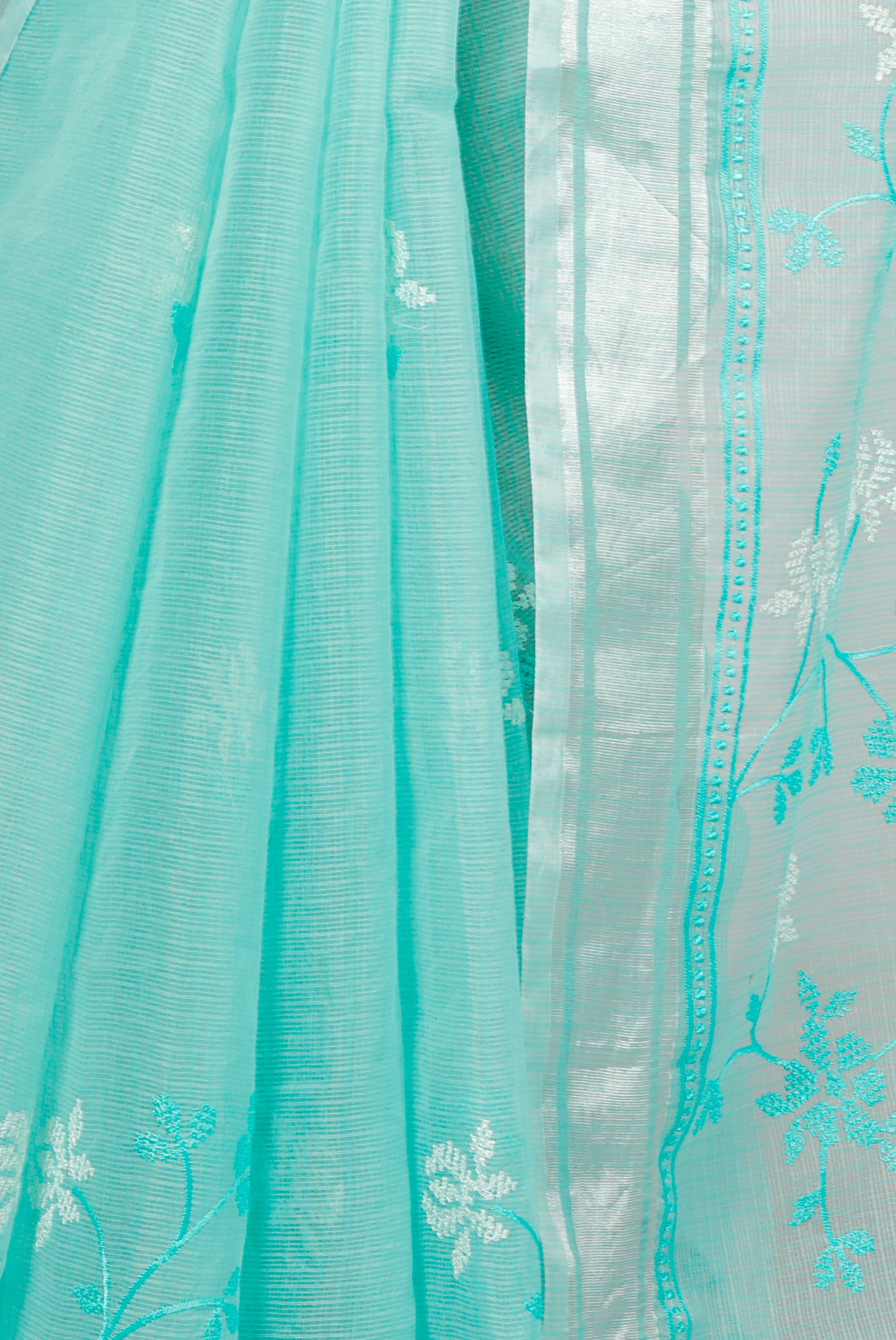 RAJGLOBAL Self Design Embroidered Kota Doria Cotton Blend Saree with Unstitched Blouse yellow white