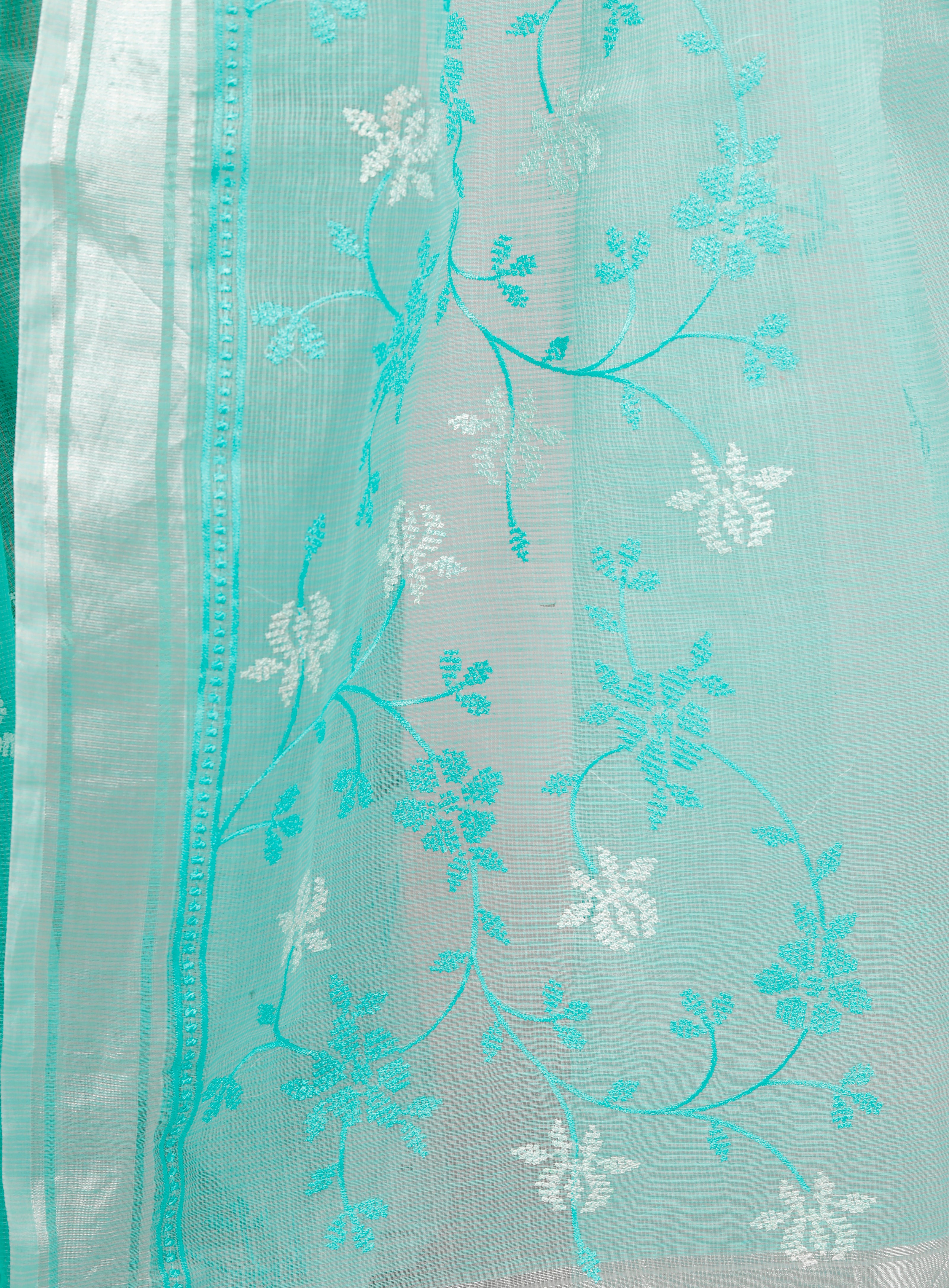 RAJGLOBAL Self Design Embroidered Kota Doria Cotton Blend Saree with Unstitched Blouse yellow white
