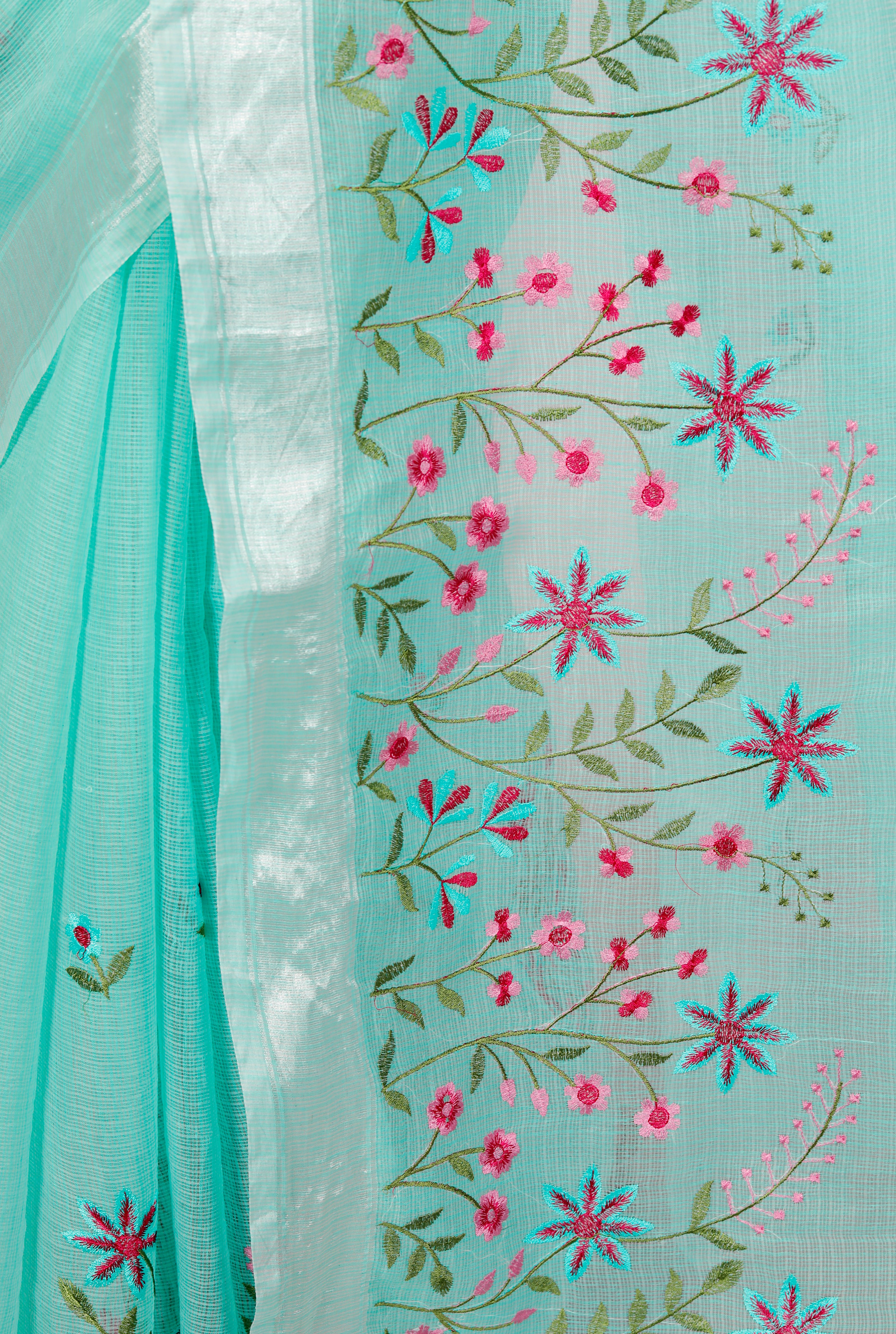 RAJGLOBAL Self Design Embroidered Kota Doria Cotton Blend Saree with Unstitched Blouse (purple_red)