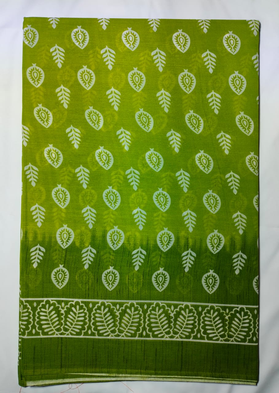 RAJGLOBAL Cotton Blend Printed Saree Green