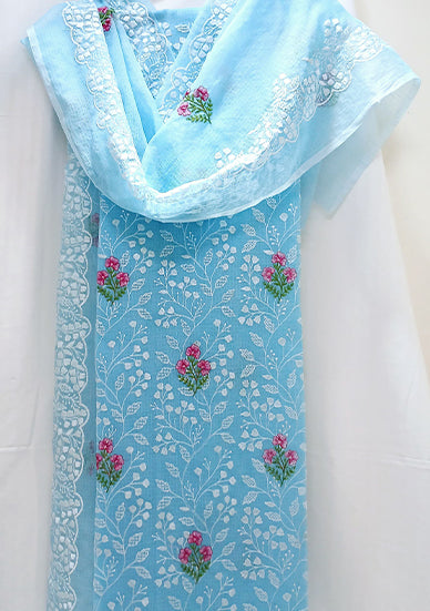 RAJGLOBAL Kota Doria Cotton Blend Suit, Designer Embroidered, 2.5 Metre Top with Dupatta, Pink