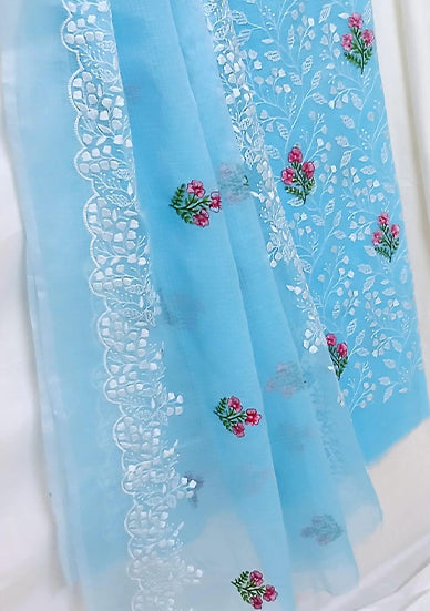 RAJGLOBAL Kota Doria Cotton Blend Suit, Designer Embroidered, 2.5 Metre Top with Dupatta, Pink