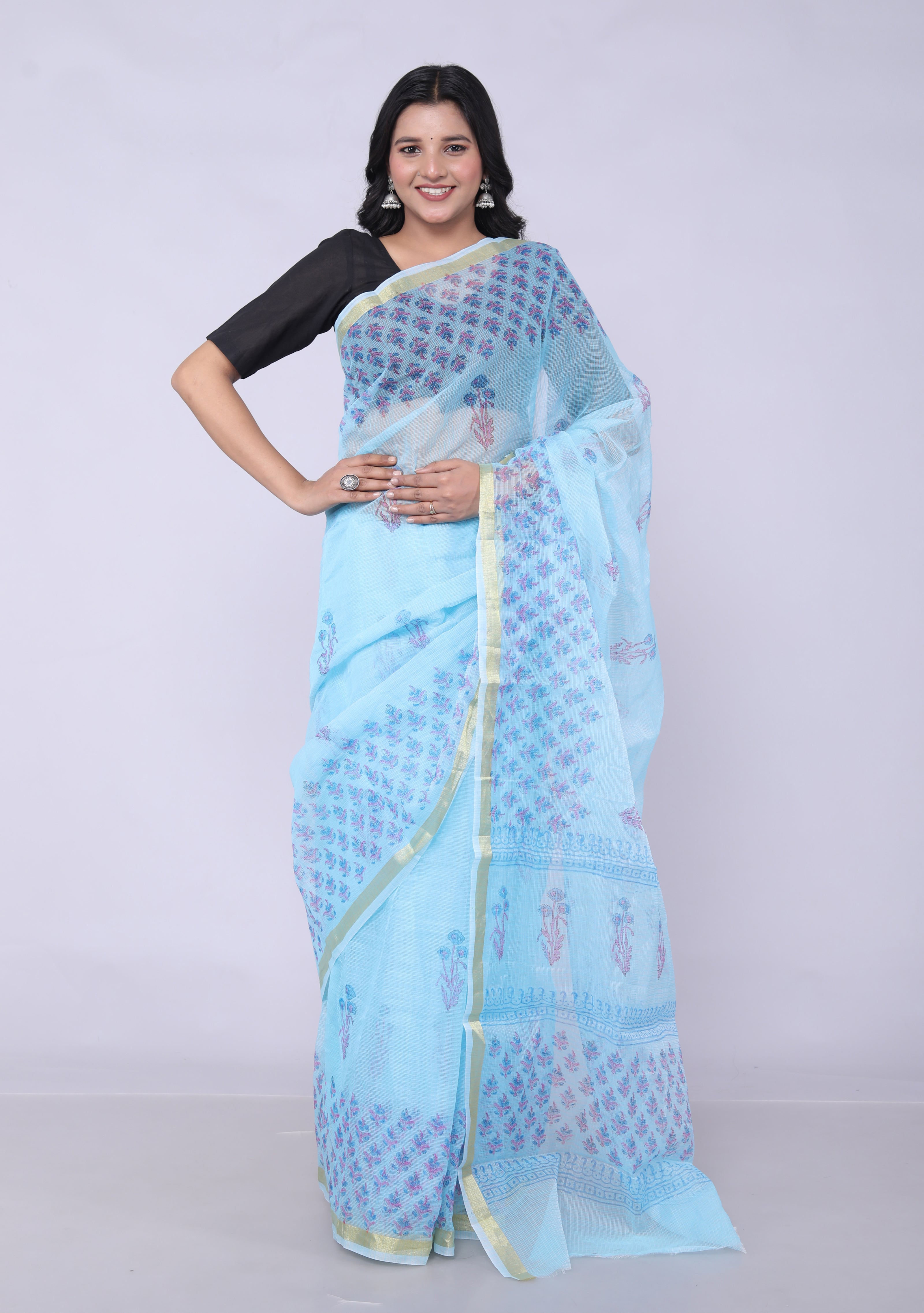 RAJGLOBAL Self Design Embroidered Kota Doria Cotton Blend Saree with Unstitched Blouse Light Yellow 22