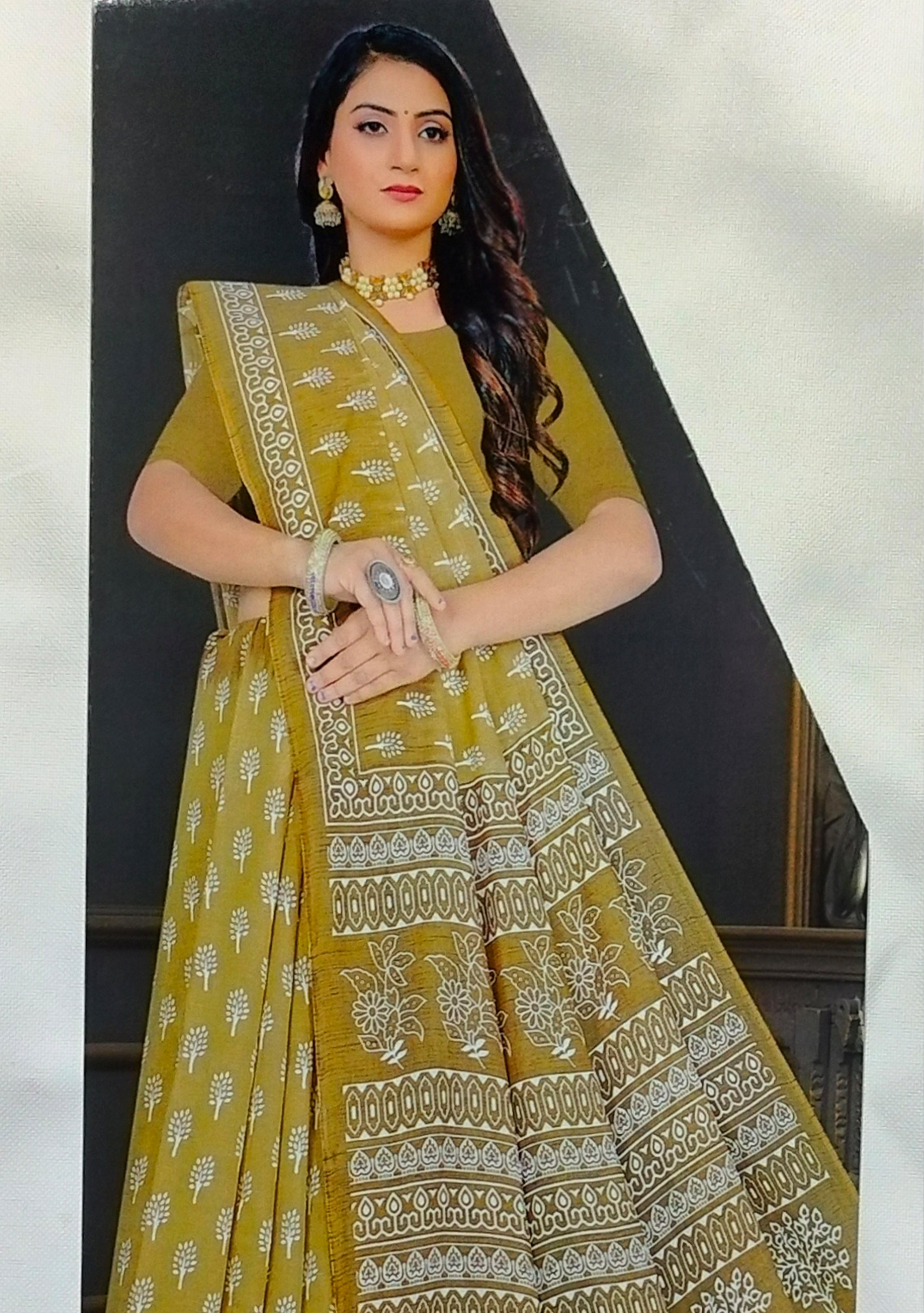 RAJGLOBAL Cotton Blend Printed Saree Brown