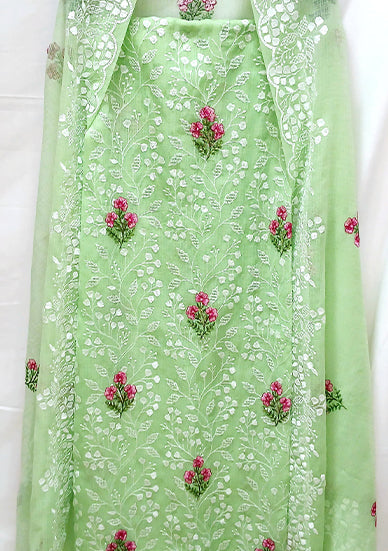 RAJGLOBAL Kota Doria Cotton Blend Suit, Designer Embroidered, 2.5 Metre Top with Dupatta, Pink