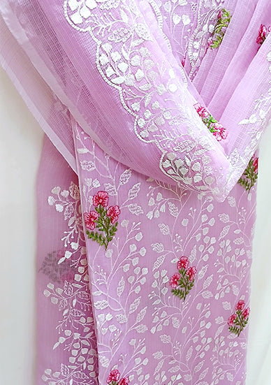 RAJGLOBAL Kota Doria Cotton Blend Suit, Designer Embroidered, 2.5 Metre Top with Dupatta, Pink