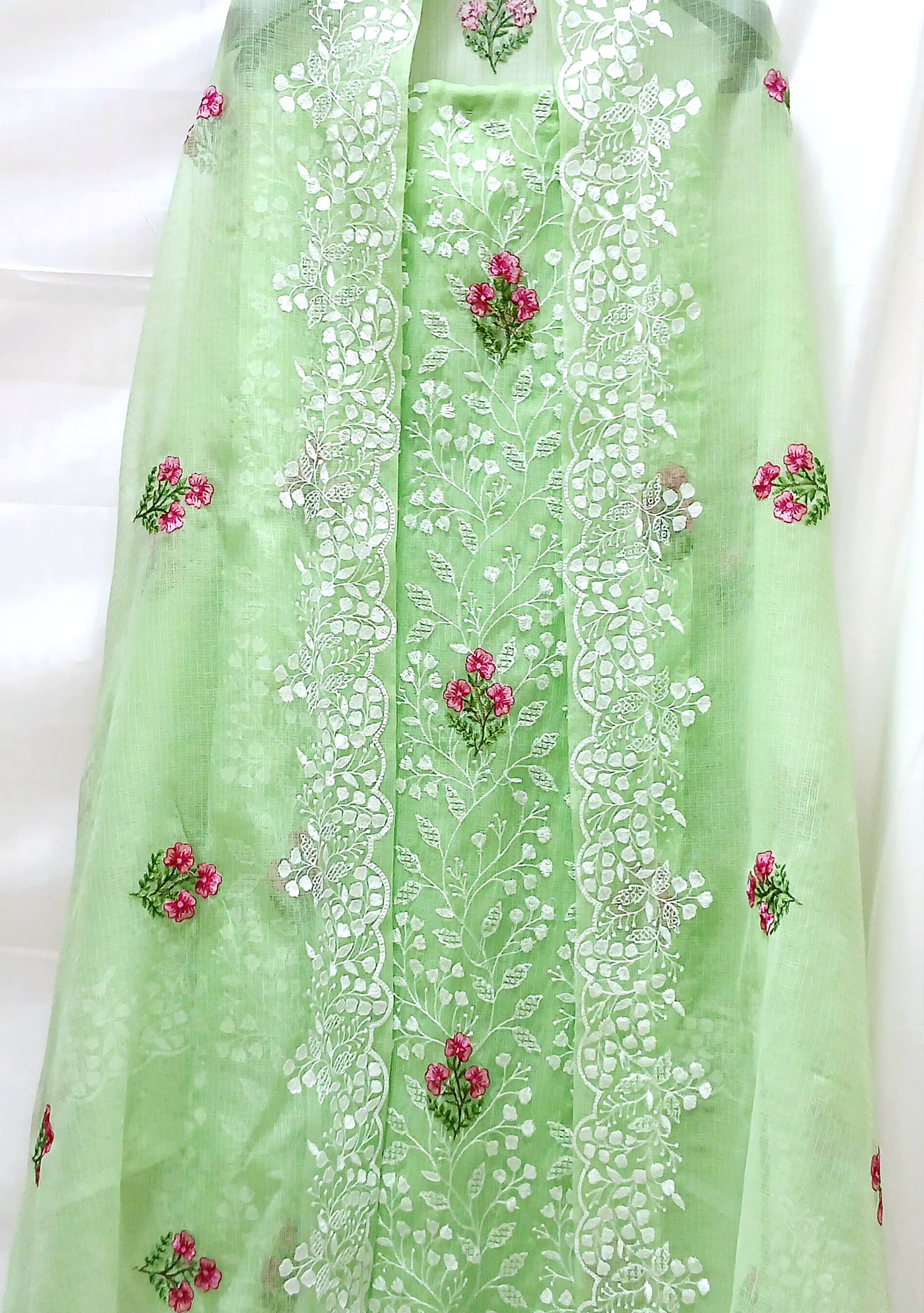 RAJGLOBAL embroidery kota doria dress material for women without bottom (pista_dress_material)