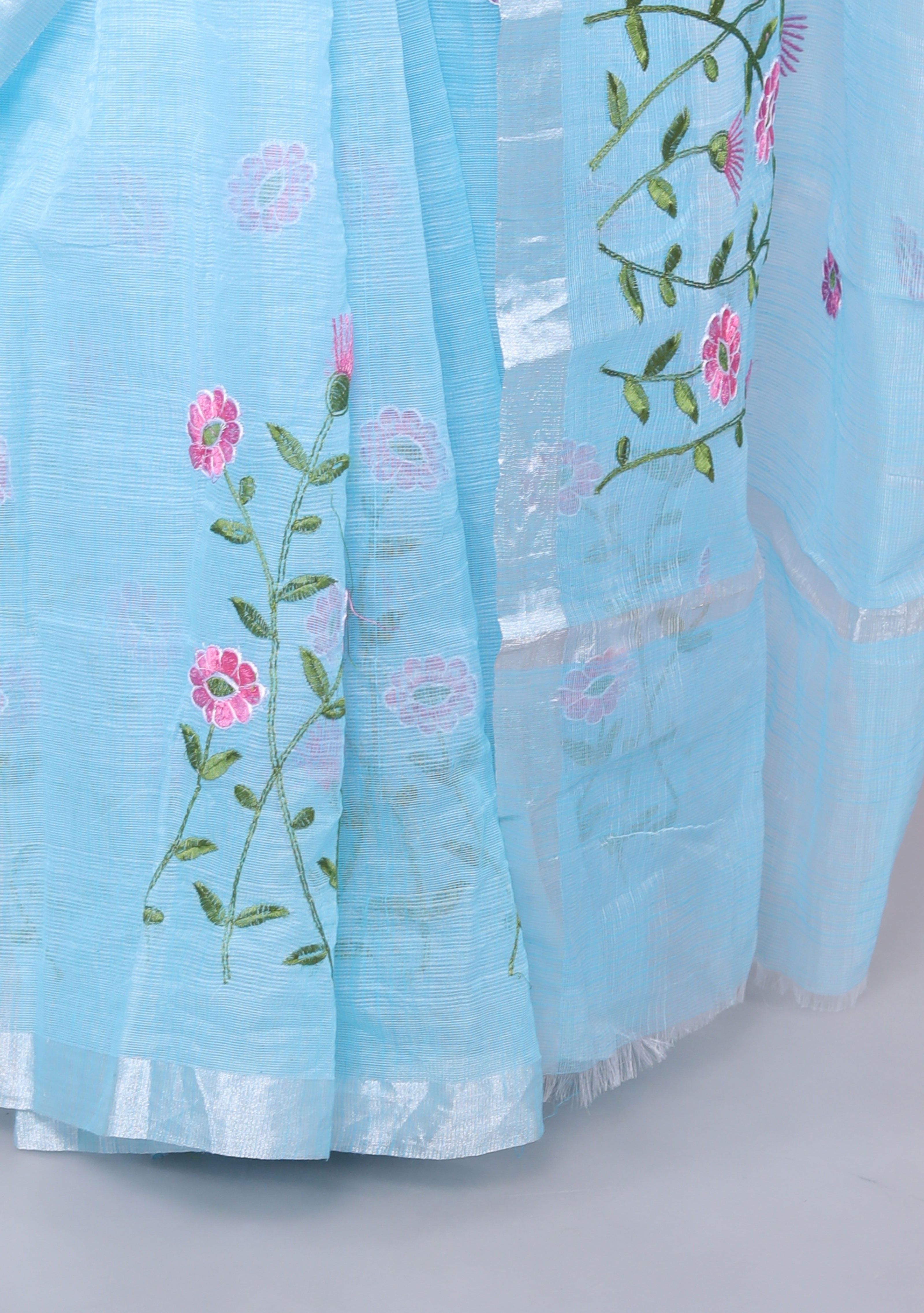 RAJGLOBAL Self Design Embroidered Kota Doria Cotton Blend Saree with Unstitched Blouse