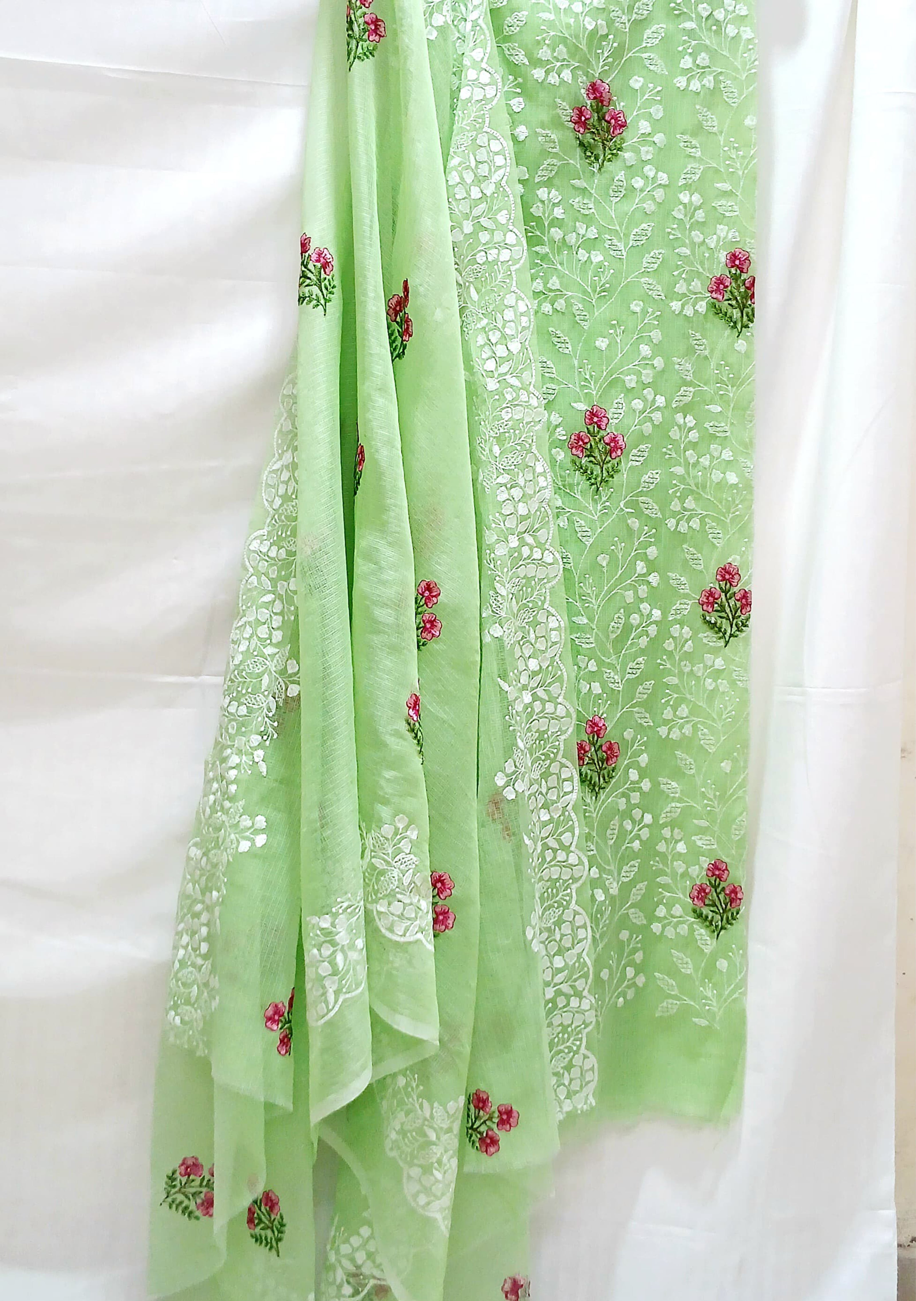RAJGLOBAL embroidery kota doria dress material for women without bottom (pista_dress_material)