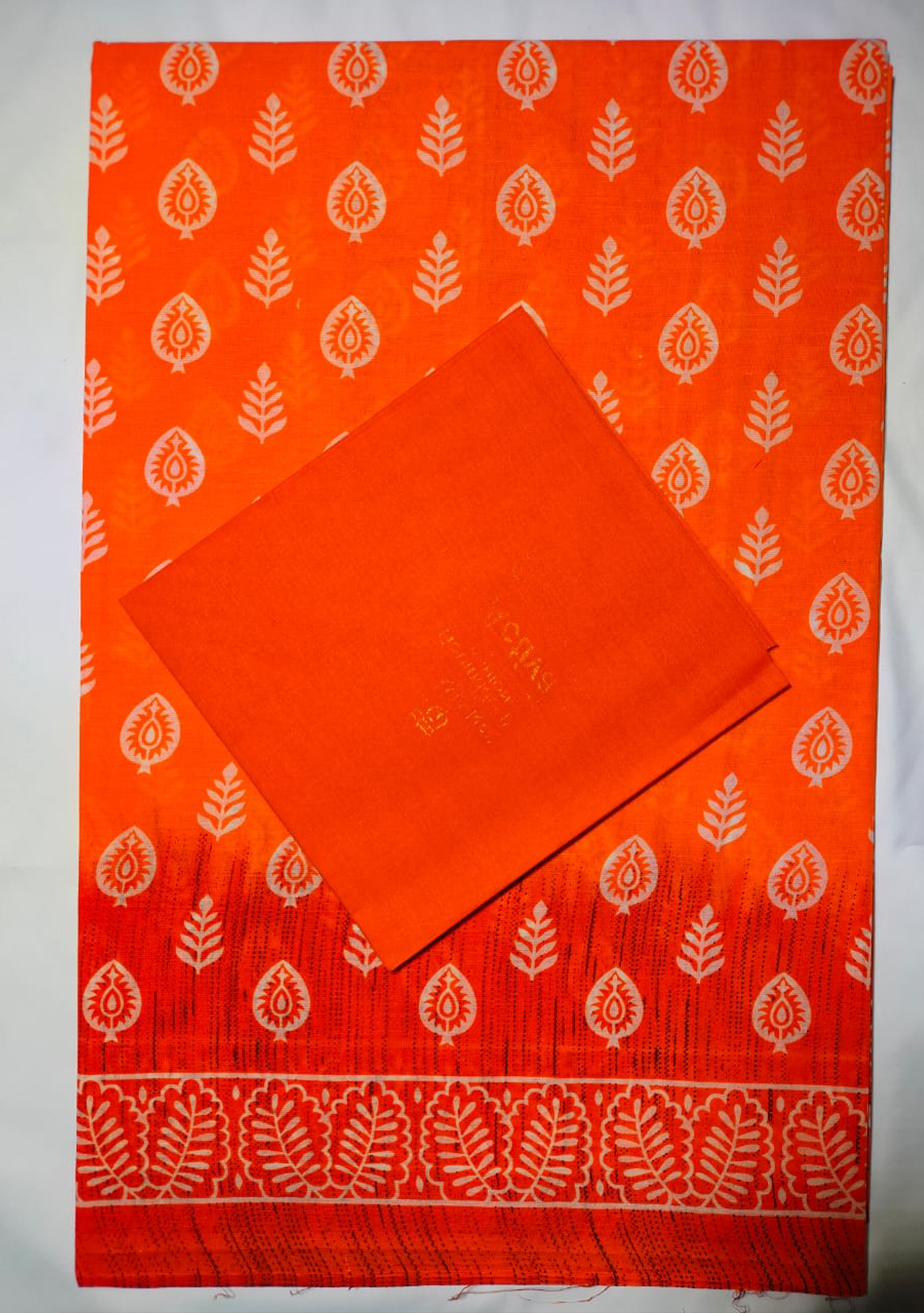 RAJGLOBAL Cotton Blend Printed Saree Orange