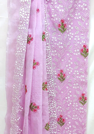 RAJGLOBAL Kota Doria Cotton Blend Suit, Designer Embroidered, 2.5 Metre Top with Dupatta, Pink