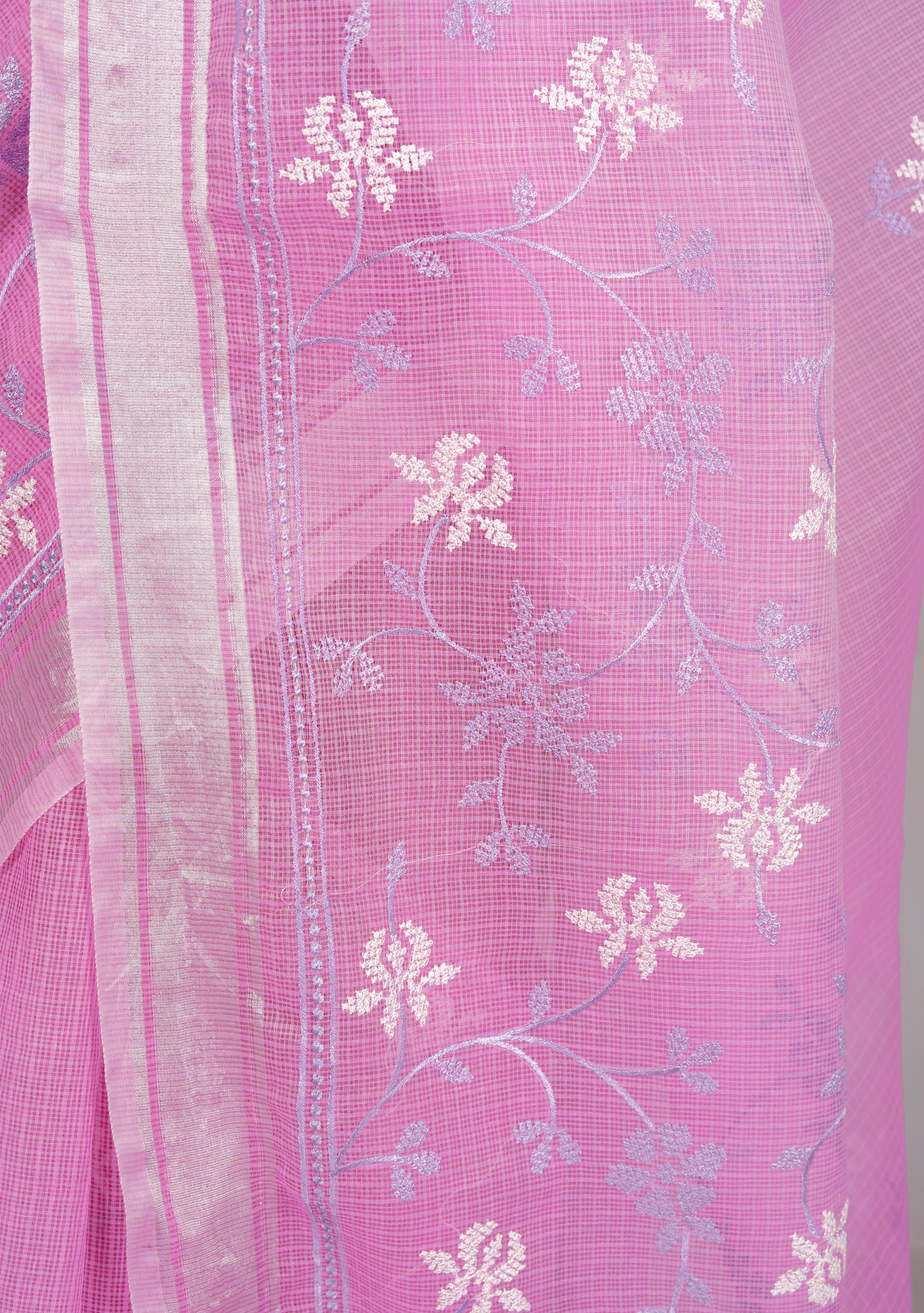 RAJGLOBAL Self Design Embroidered Kota Doria Cotton Blend Saree with Unstitched Blouse purple