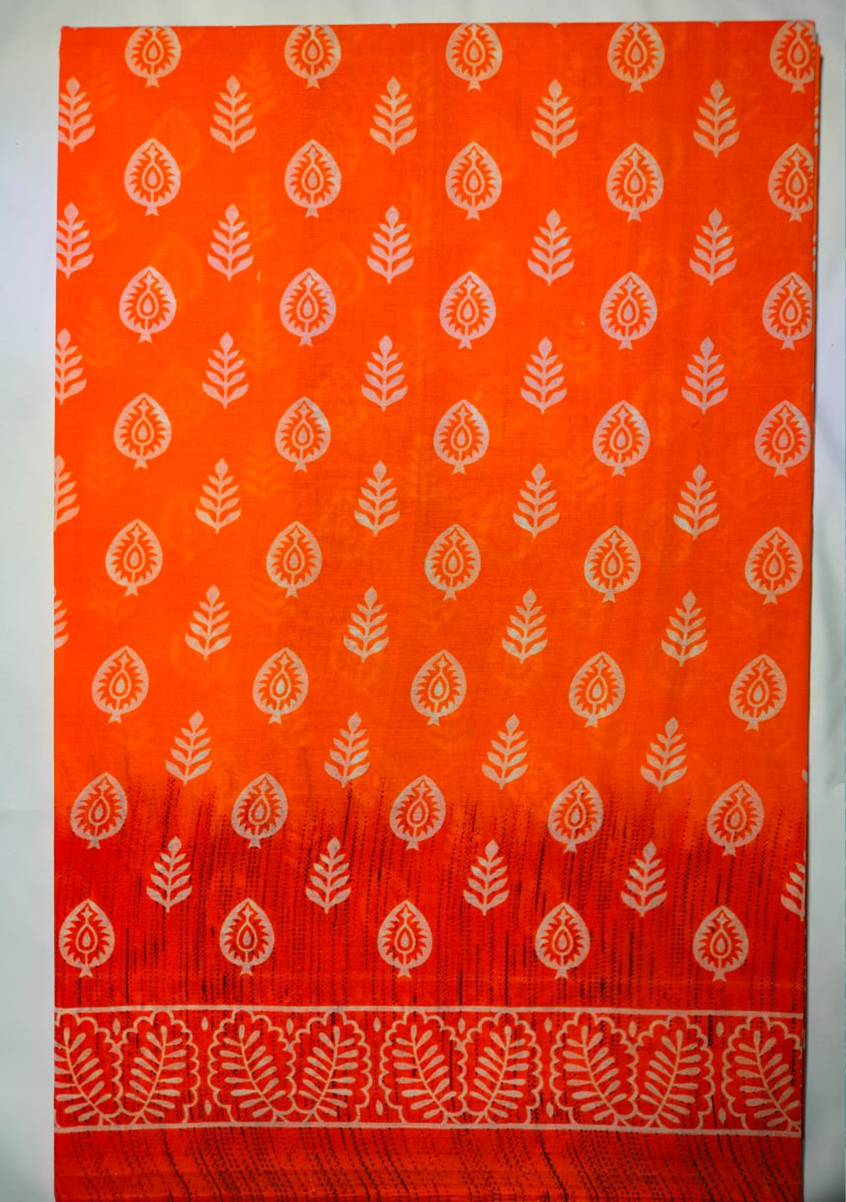 RAJGLOBAL Cotton Blend Printed Saree Orange