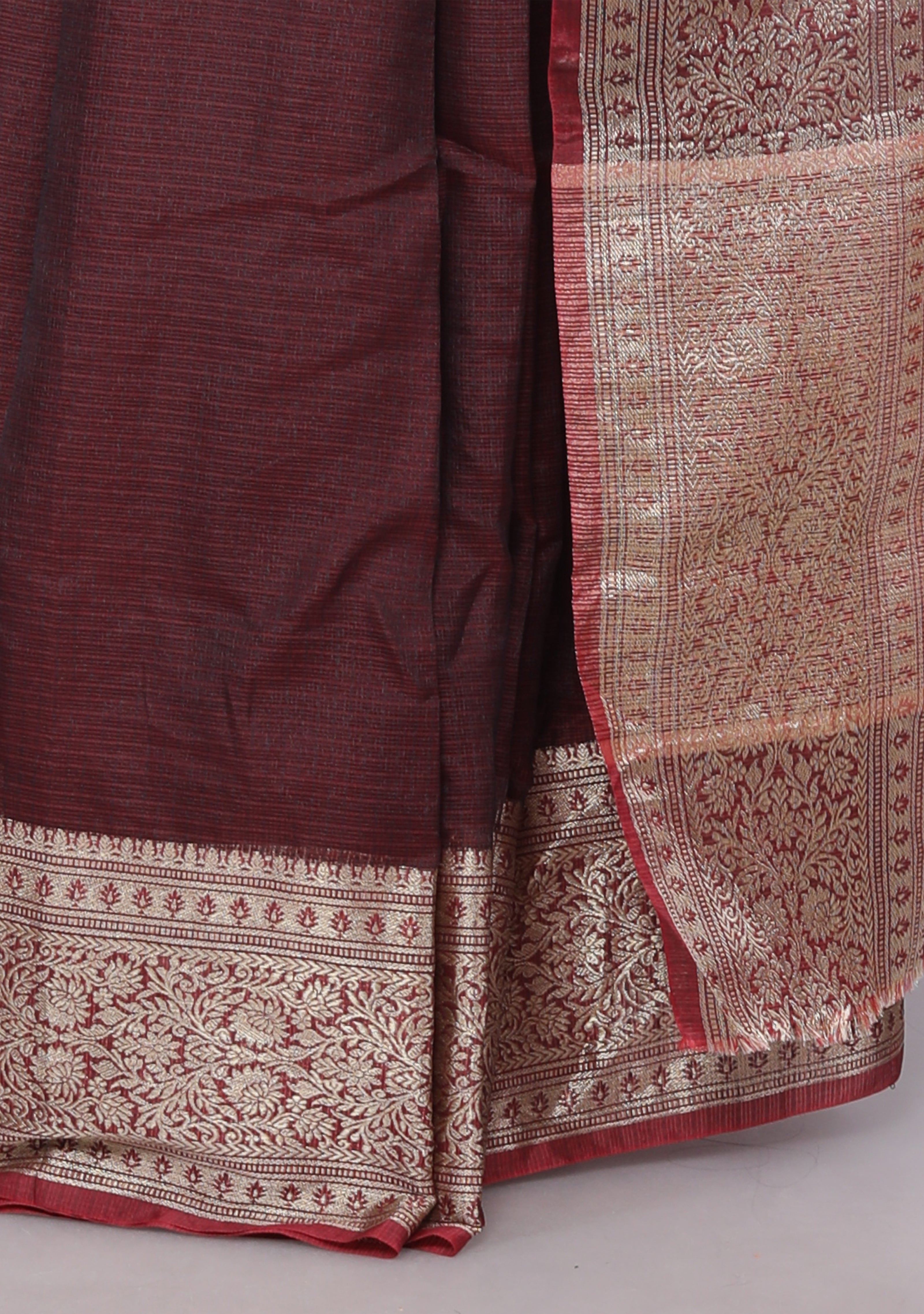 RAJGLOBAL Kota Doria Broad Zari Cotton Blend Saree with Unstitched Blouse coffee