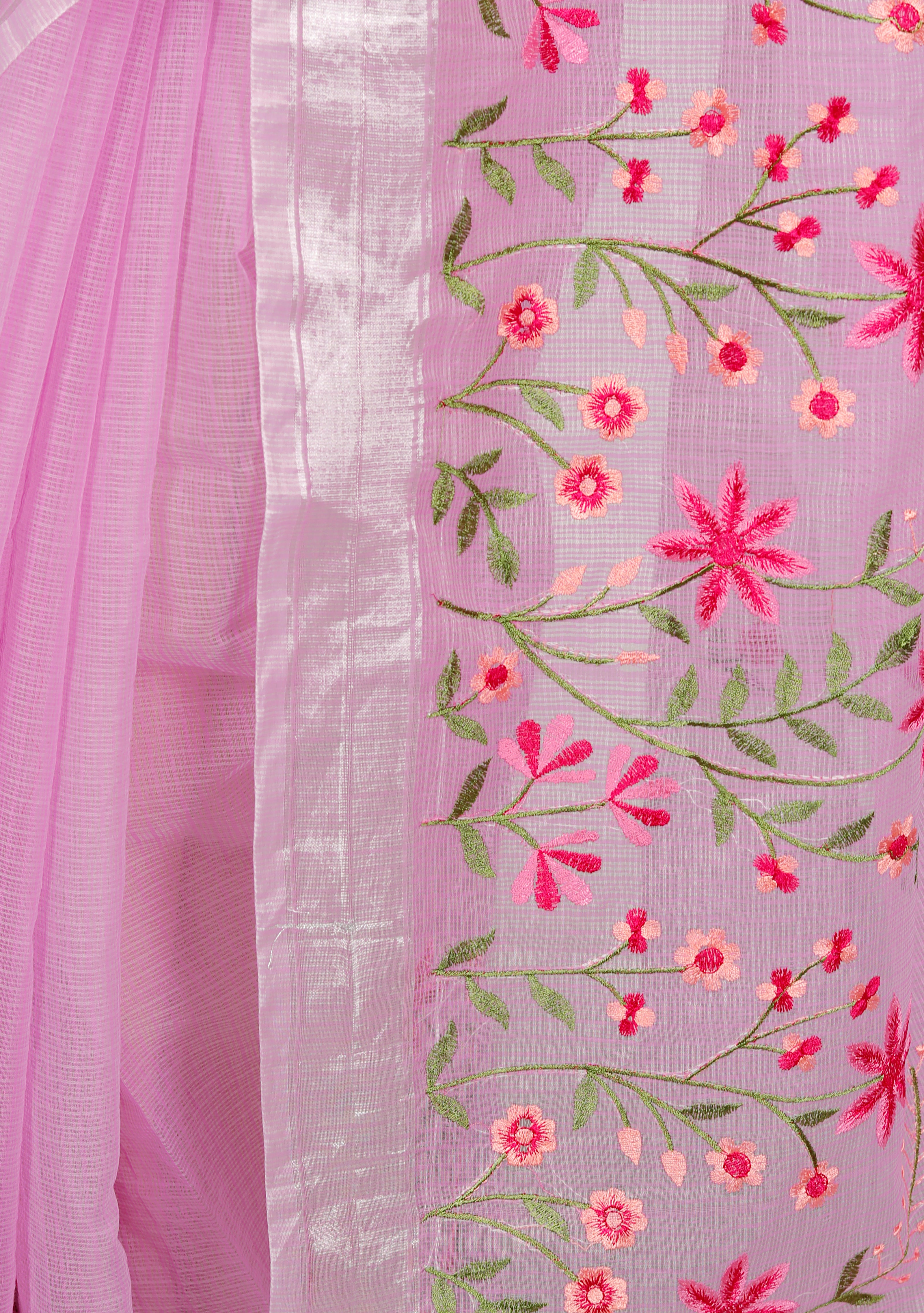 RAJGLOBAL Self Design Embroidered Kota Doria Cotton Blend Saree with Unstitched Blouse (purple_red)