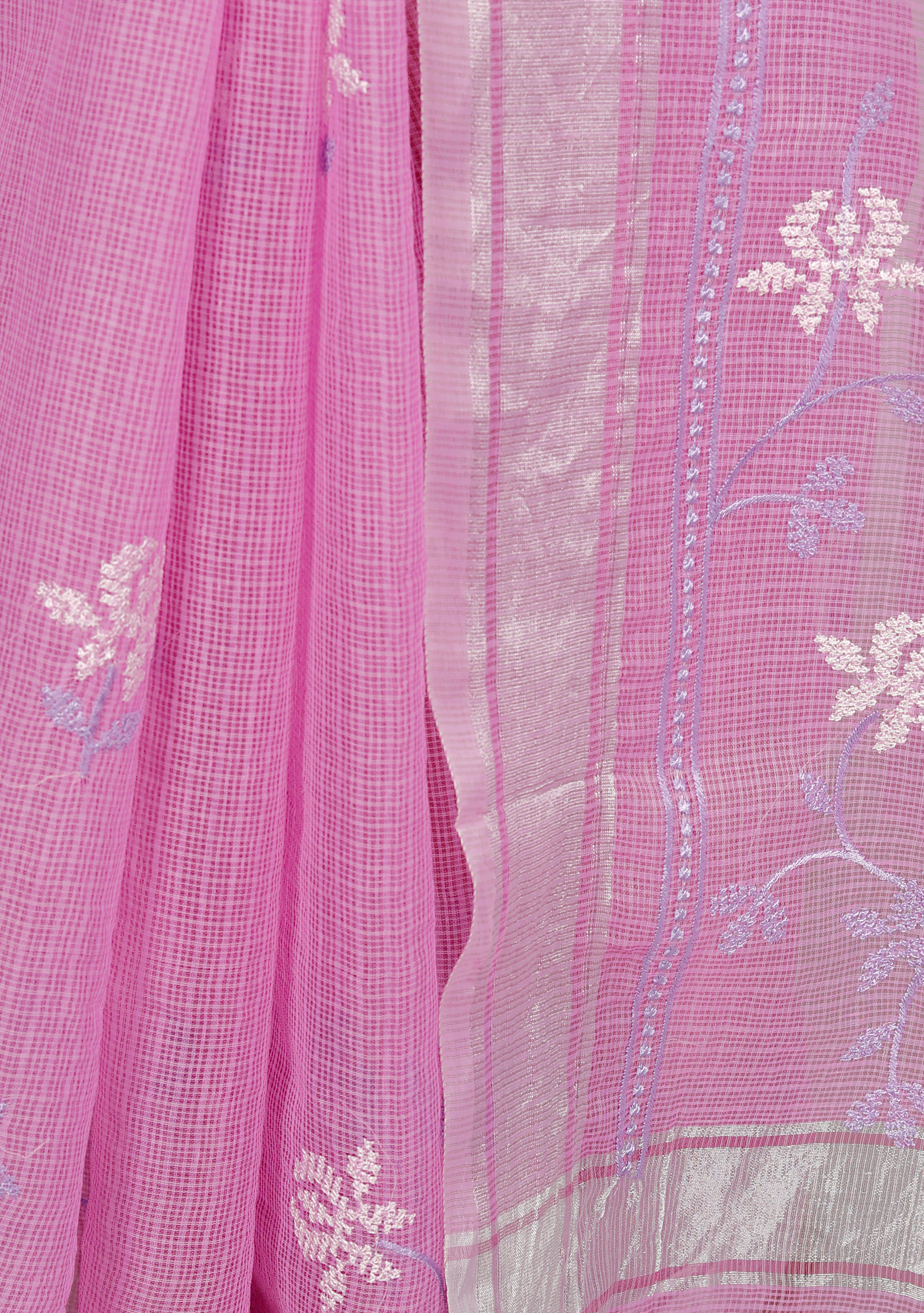 RAJGLOBAL Self Design Embroidered Kota Doria Cotton Blend Saree with Unstitched Blouse purple