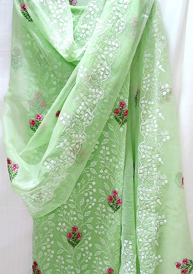 RAJGLOBAL Kota Doria Cotton Blend Suit, Designer Embroidered, 2.5 Metre Top with Dupatta, Pink