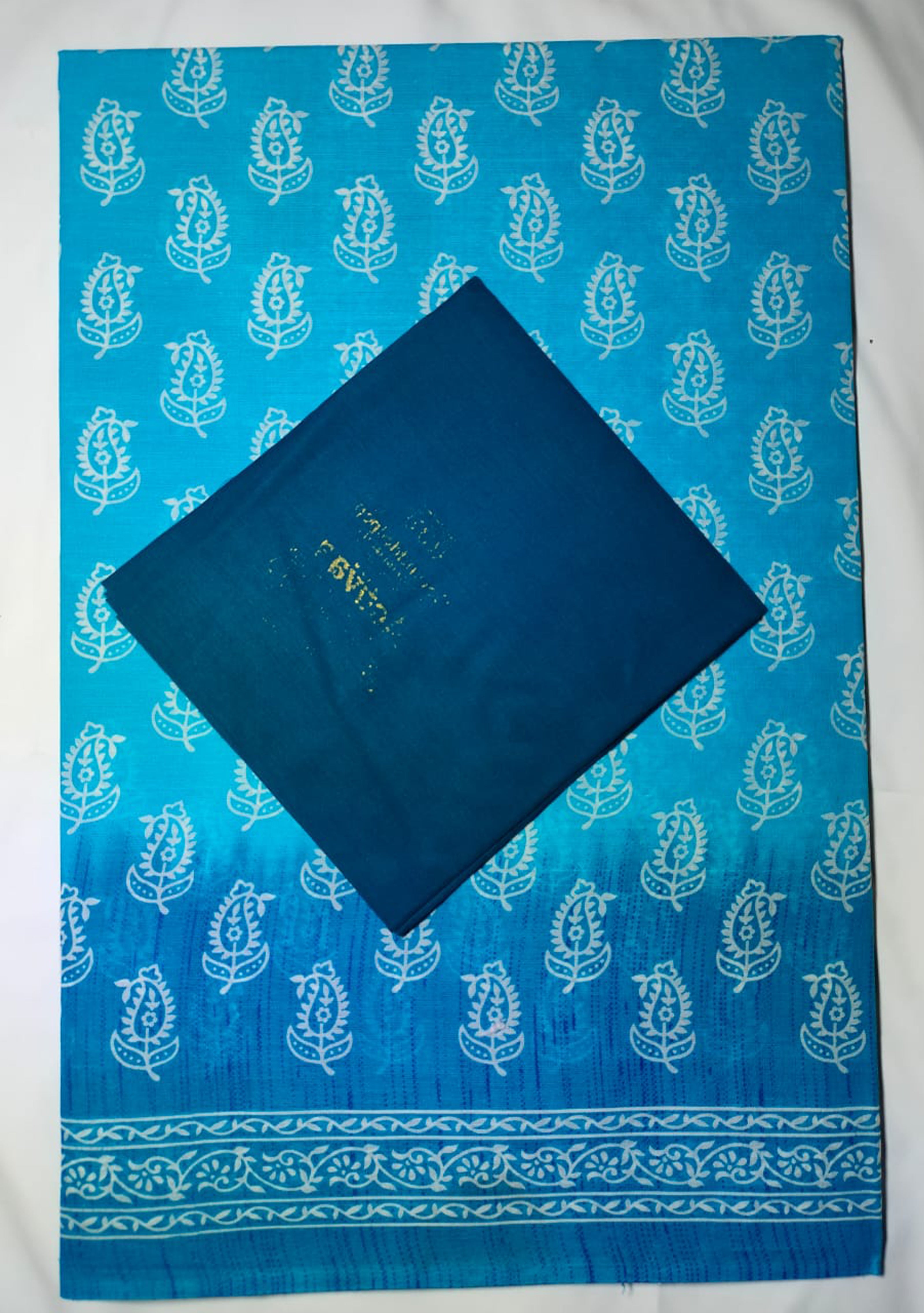 RAJGLOBAL Cotton Blend Printed Saree Blue