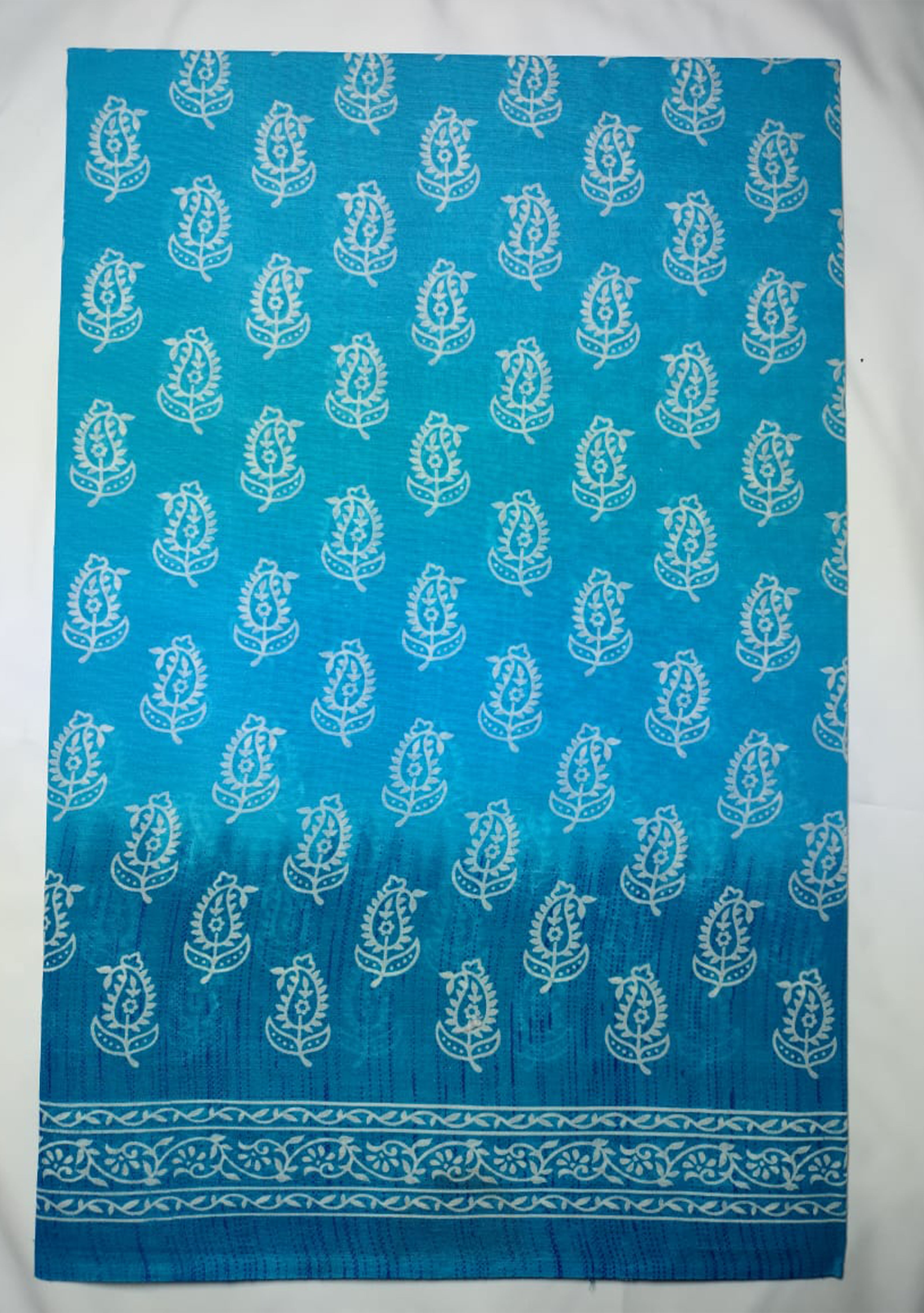 RAJGLOBAL Cotton Blend Printed Saree Blue