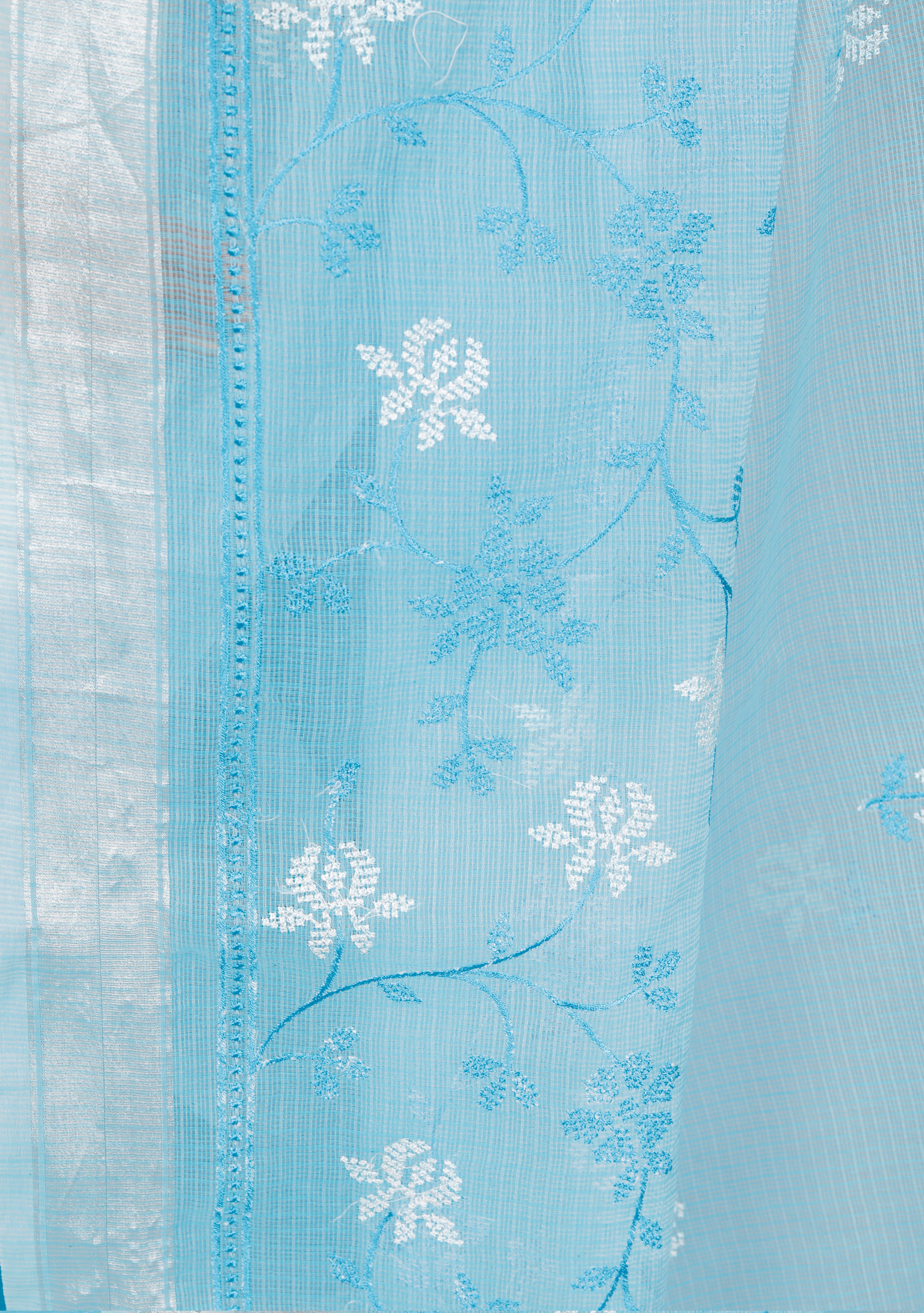 RAJGLOBAL Self Design Embroidered Kota Doria Cotton Blend Saree with Unstitched Blouse blue_55