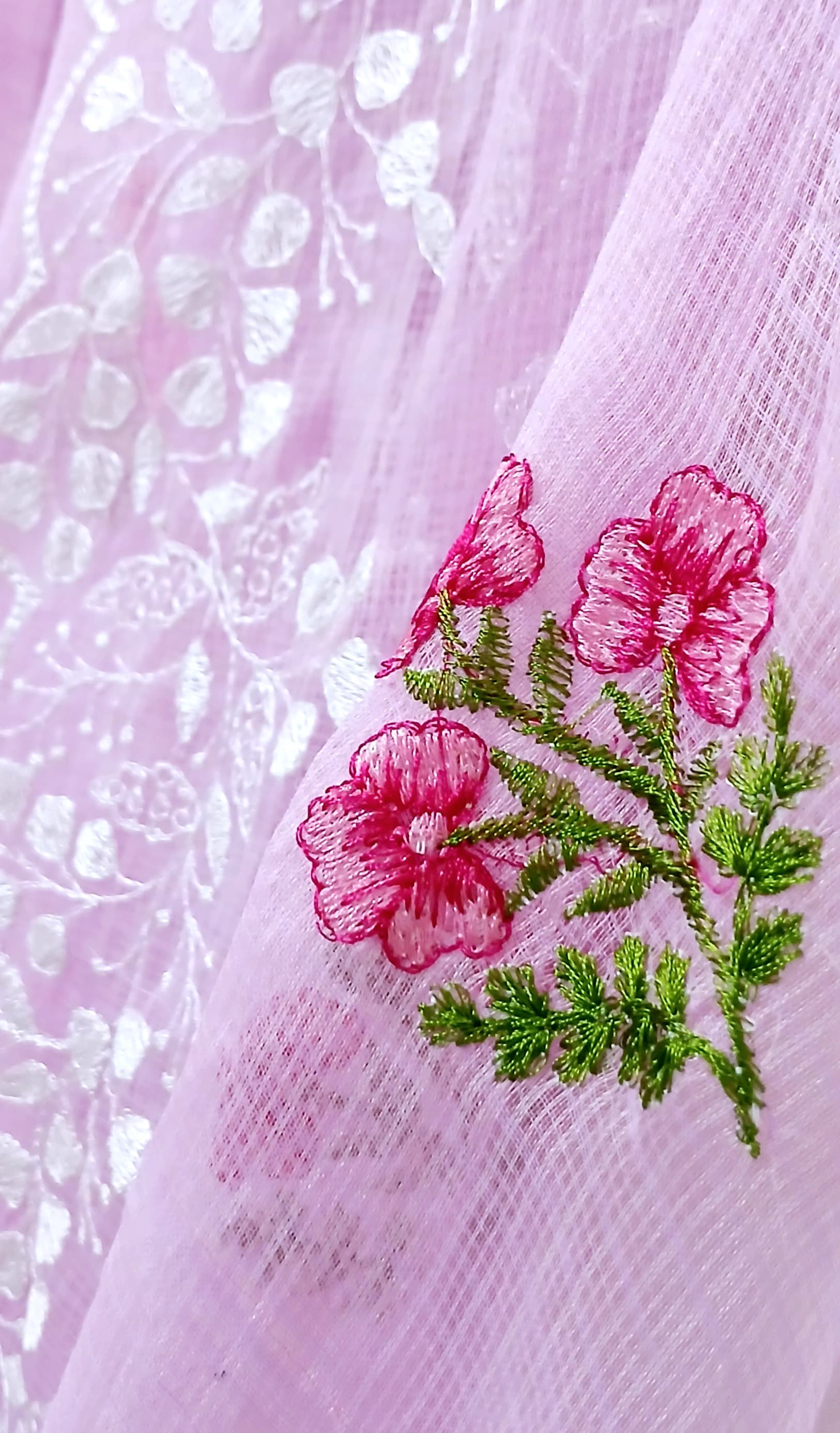 RAJGLOBAL Kota Doria Cotton Blend Suit, Designer Embroidered, 2.5 Metre Top with Dupatta, Pink