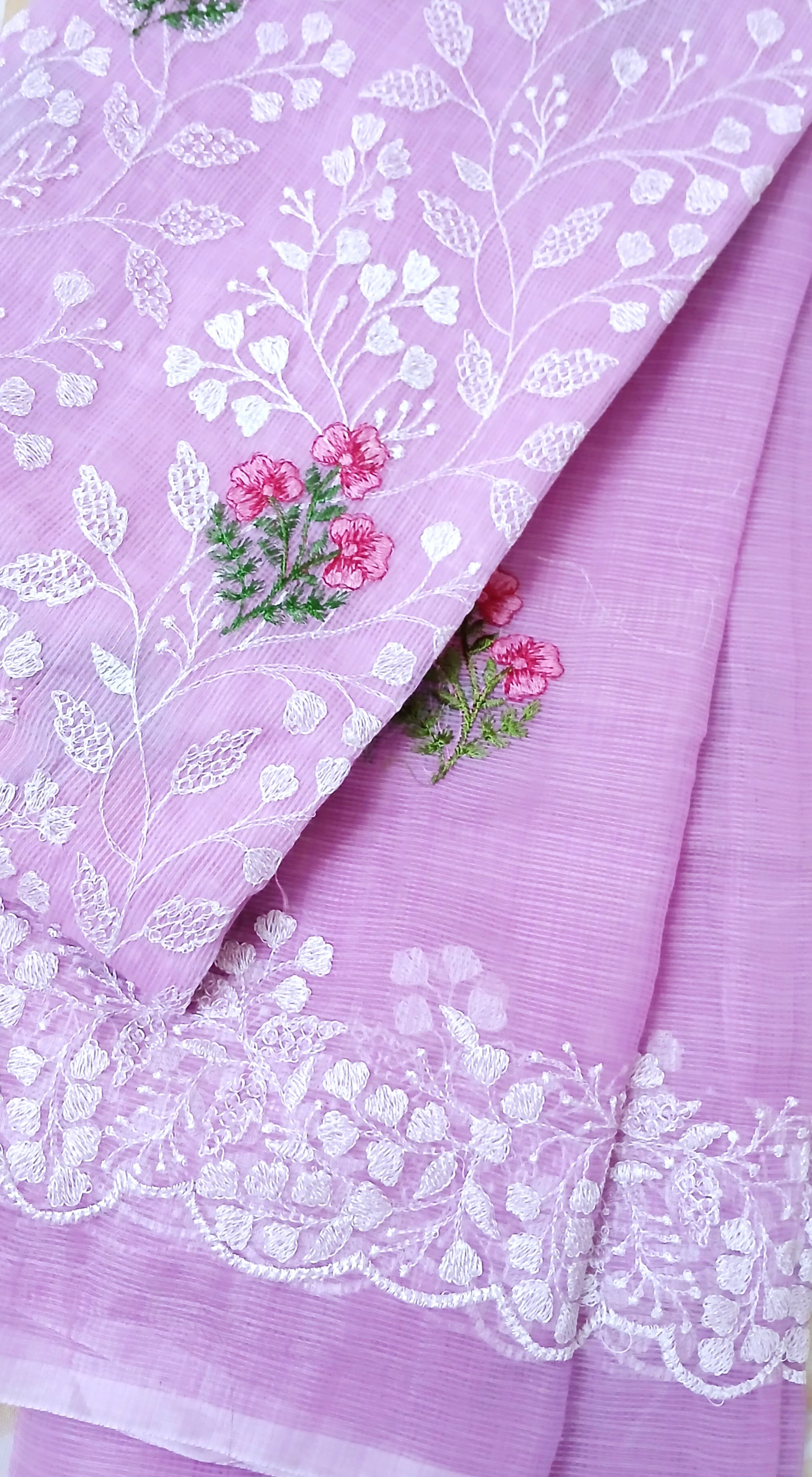 RAJGLOBAL Kota Doria Cotton Blend Suit, Designer Embroidered, 2.5 Metre Top with Dupatta, Pink