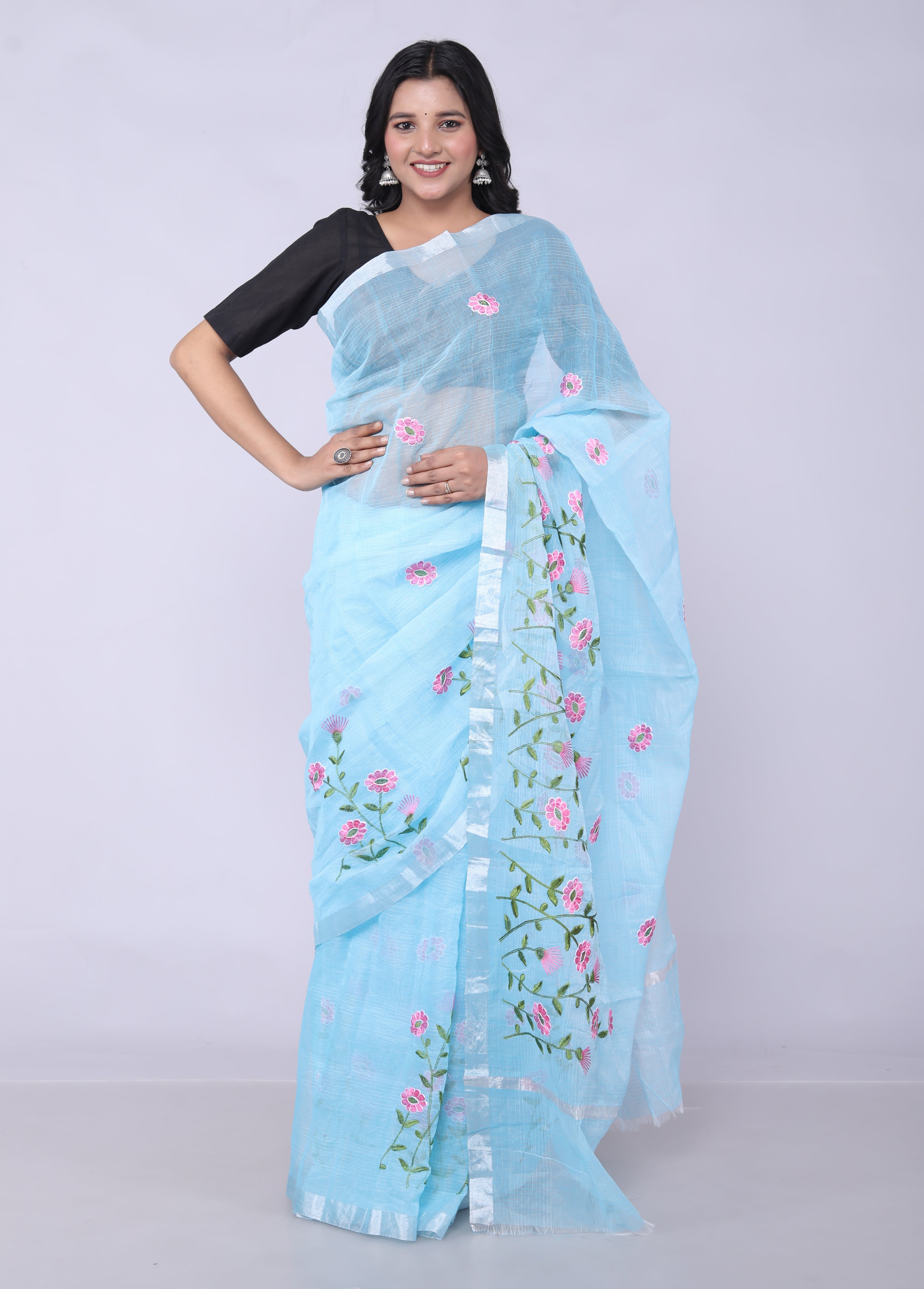 Embroidered Kota Doria saree