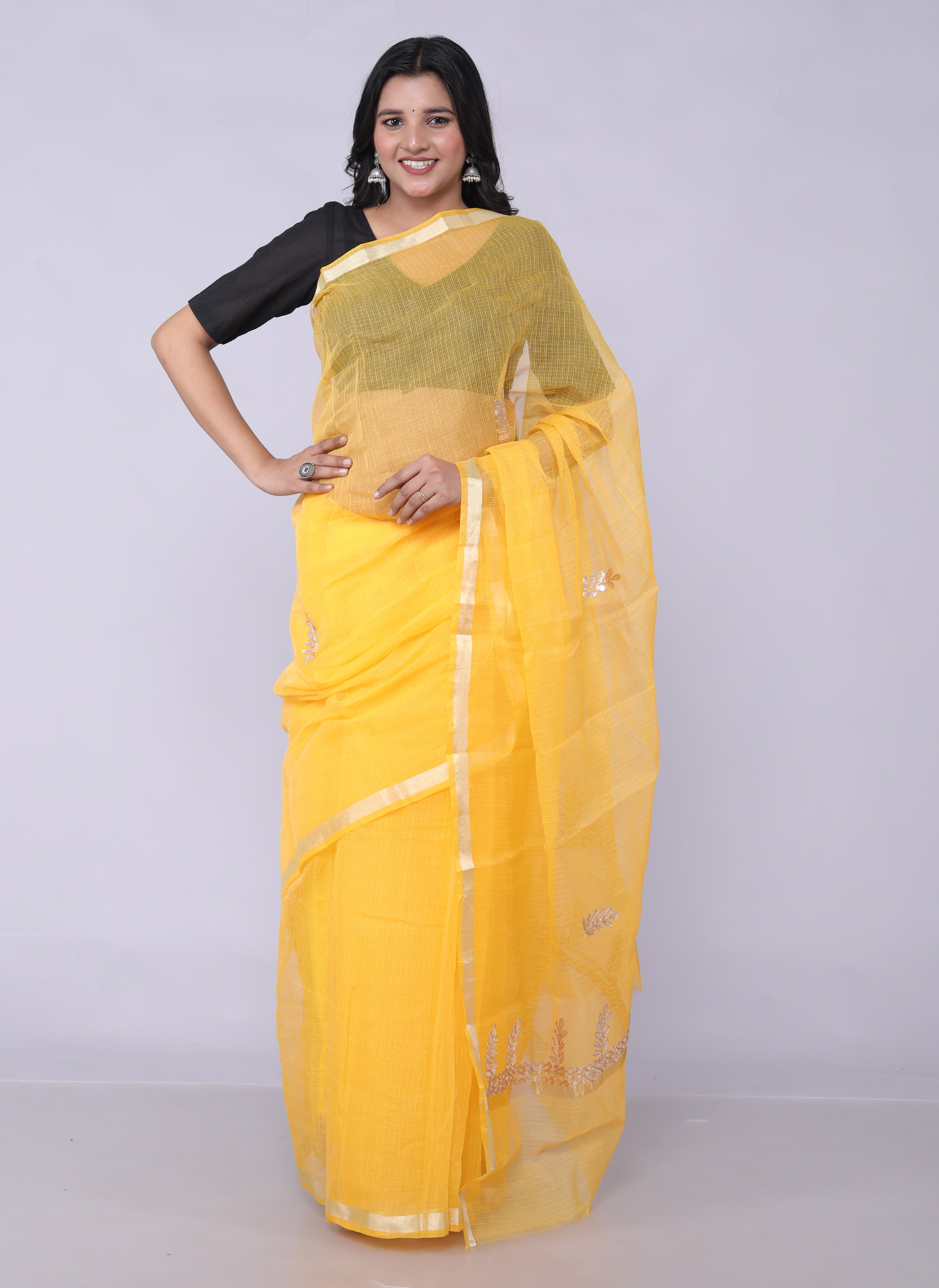 RAJGLOBAL Women's Plain Kota Doria Pure Cotton Saree with Unstiched Blouse Piece Red