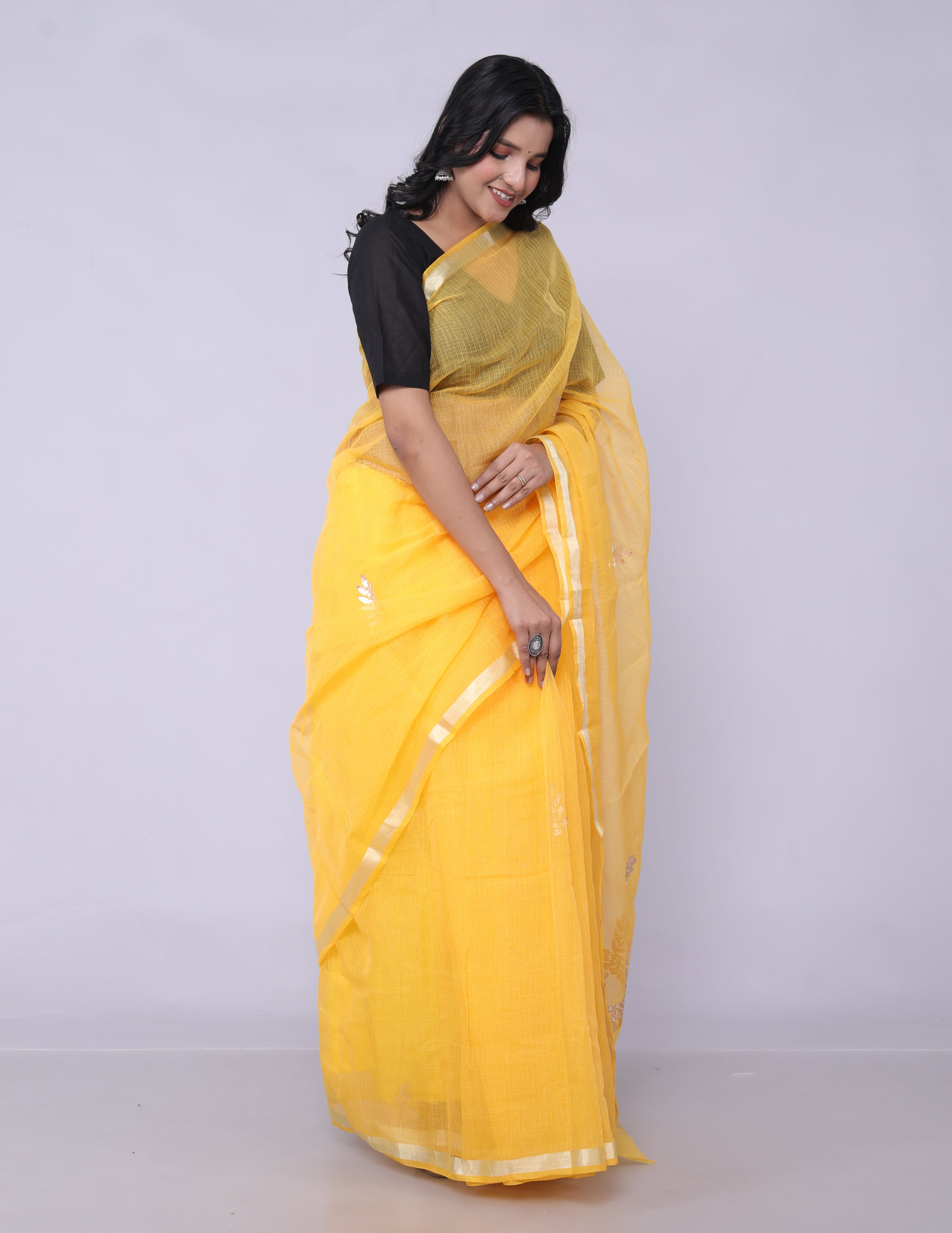 RAJGLOBAL Women's Plain Kota Doria Pure Cotton Saree with Unstiched Blouse Piece Red