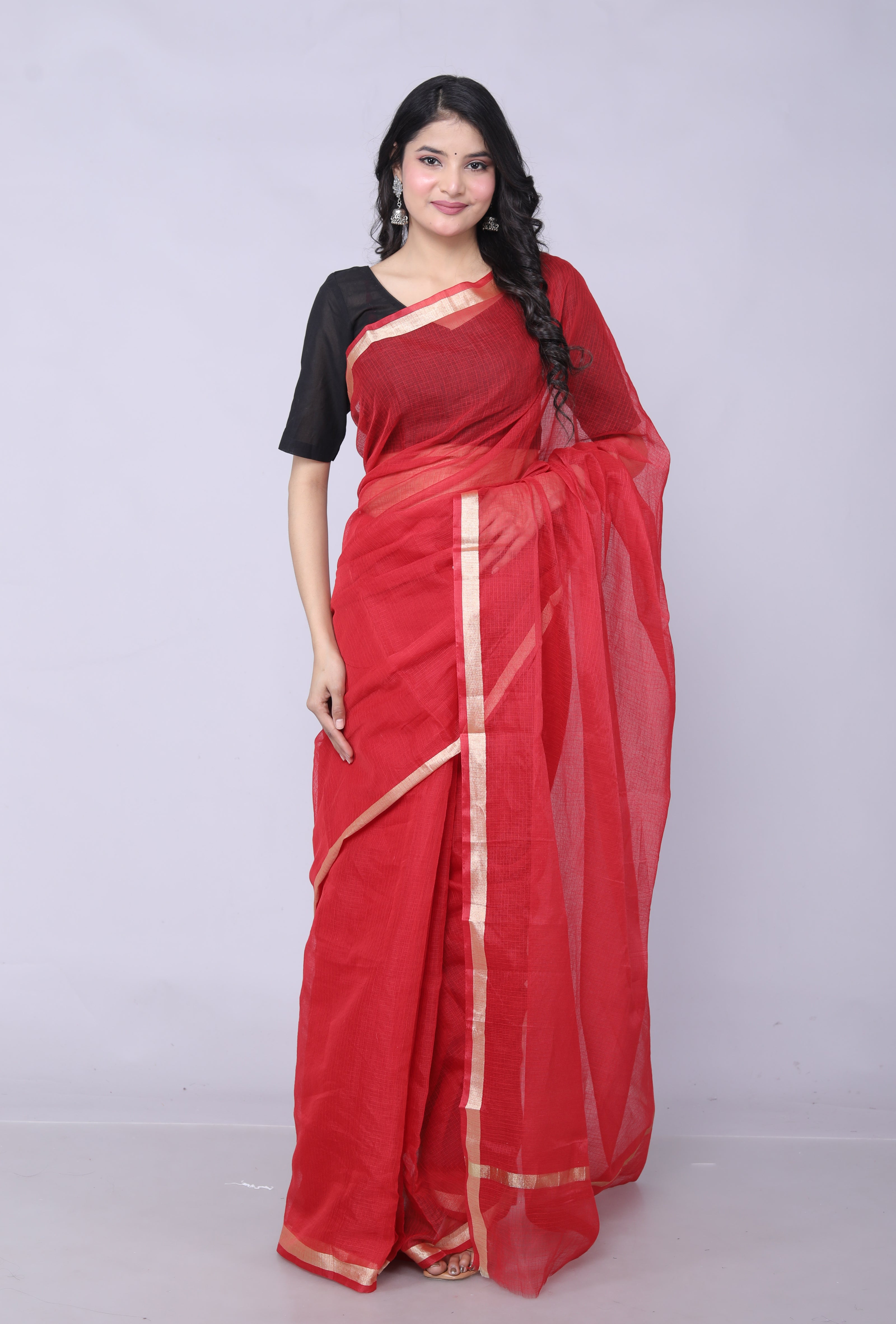RAJGLOBAL Women's Plain Kota Doria Pure Cotton Saree with Unstiched Blouse Piece Yellow