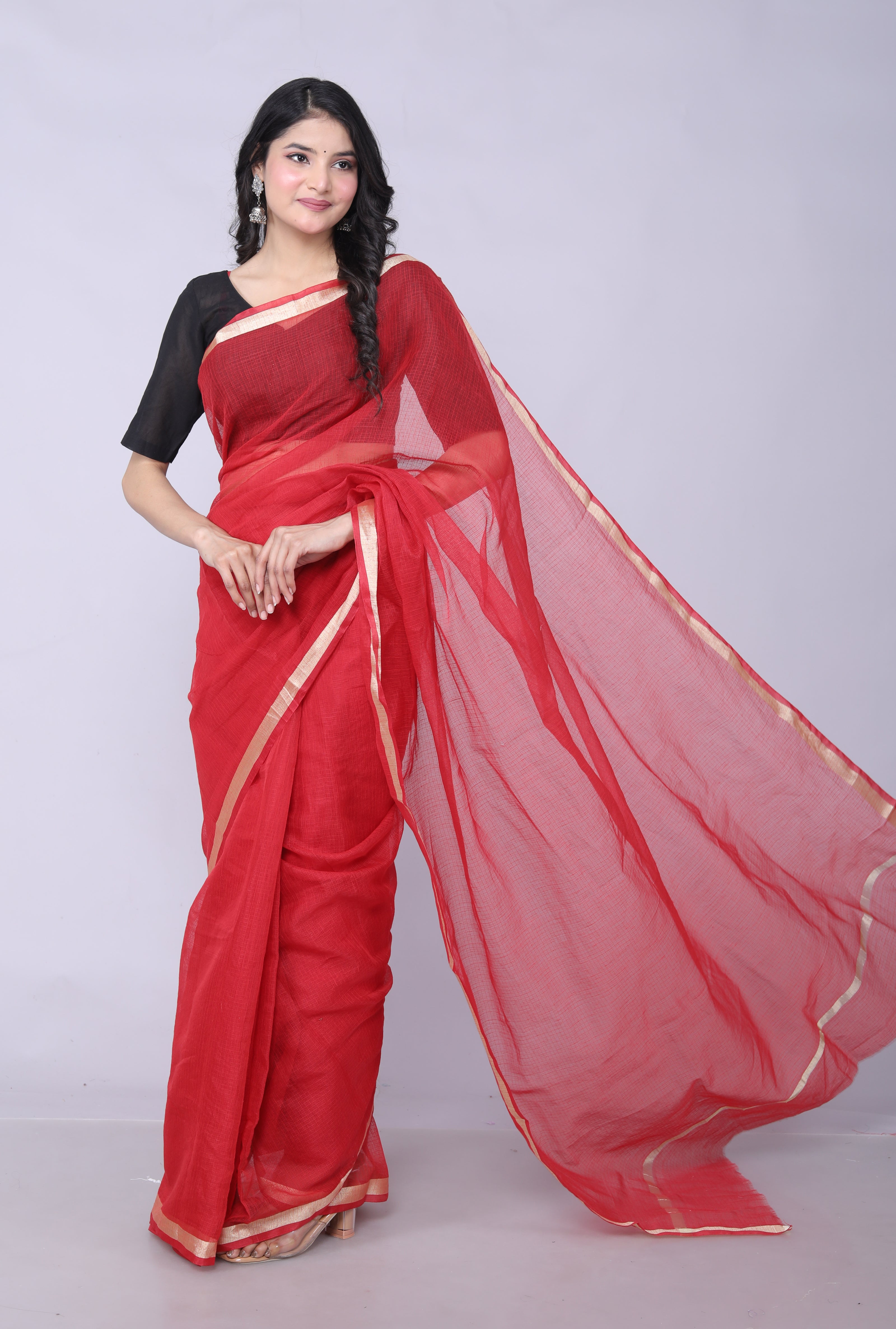 RAJGLOBAL Women's Plain Kota Doria Pure Cotton Saree with Unstiched Blouse Piece Yellow