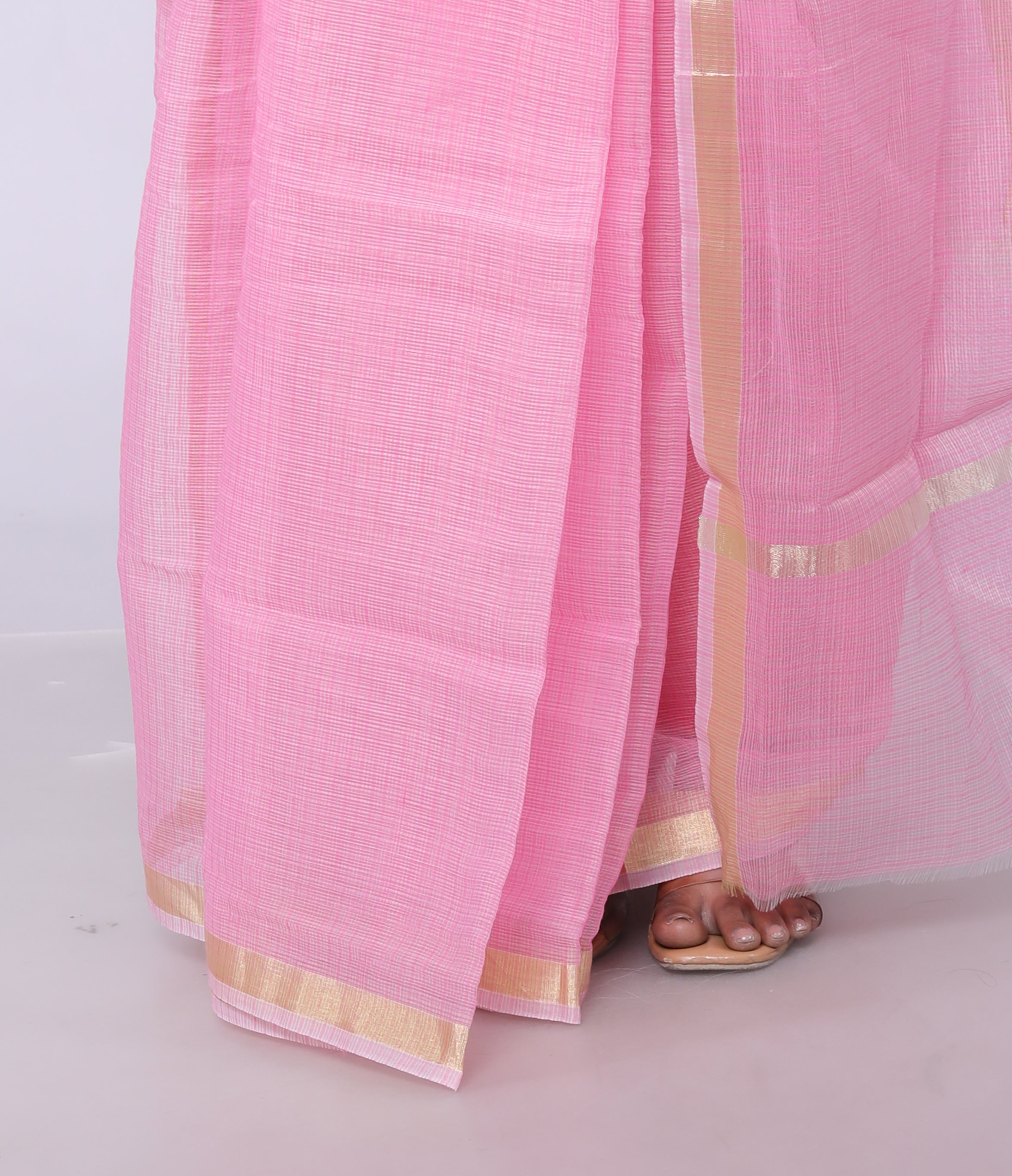 RAJGLOBAL Women's Plain Kota Doria Pure Cotton Saree with Unstiched Blouse Piece Light Pink
