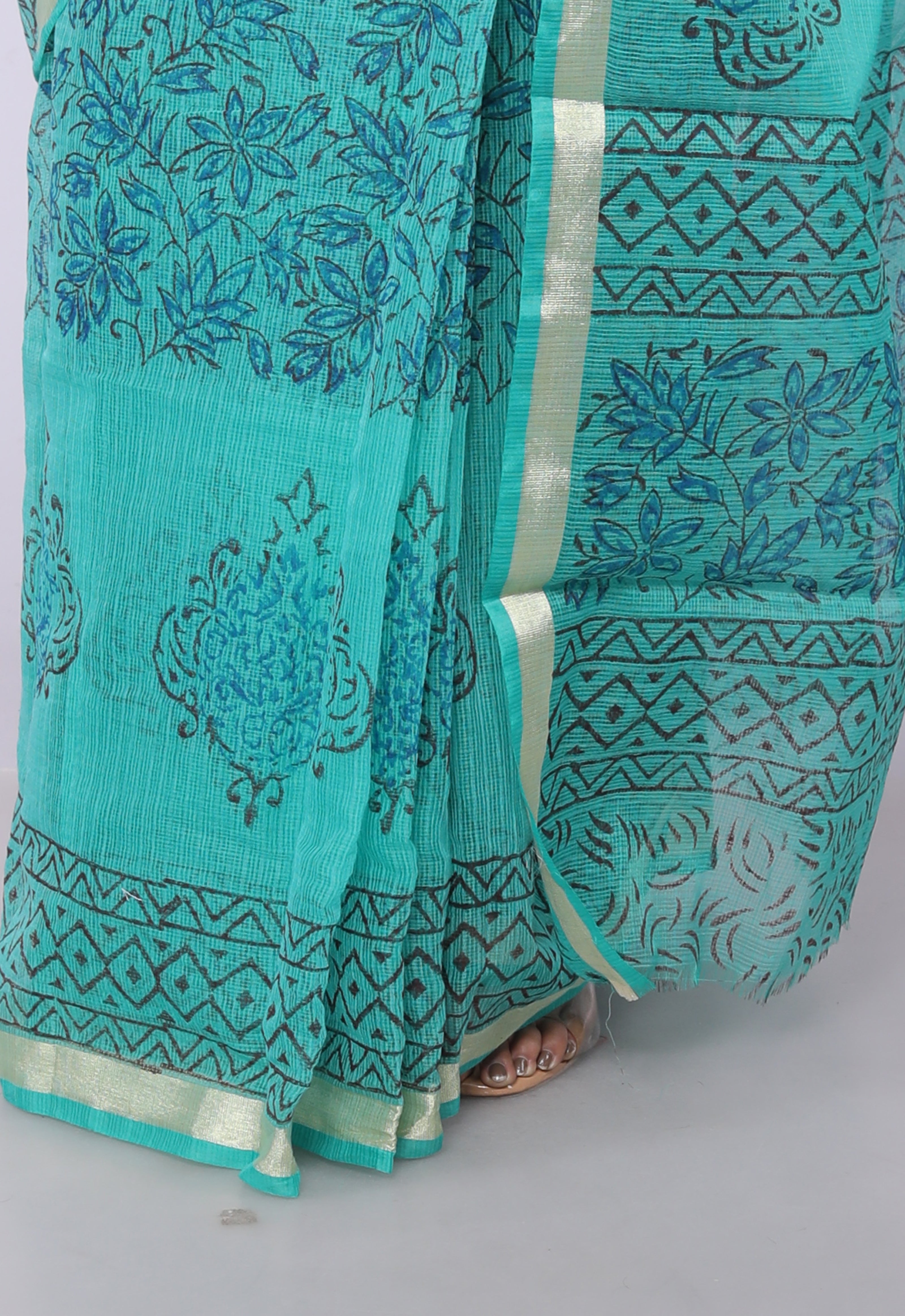 RAJGLOBAL Kota Doria Hand Block Printed Saree with Unstitched Blouse Purple Design 2