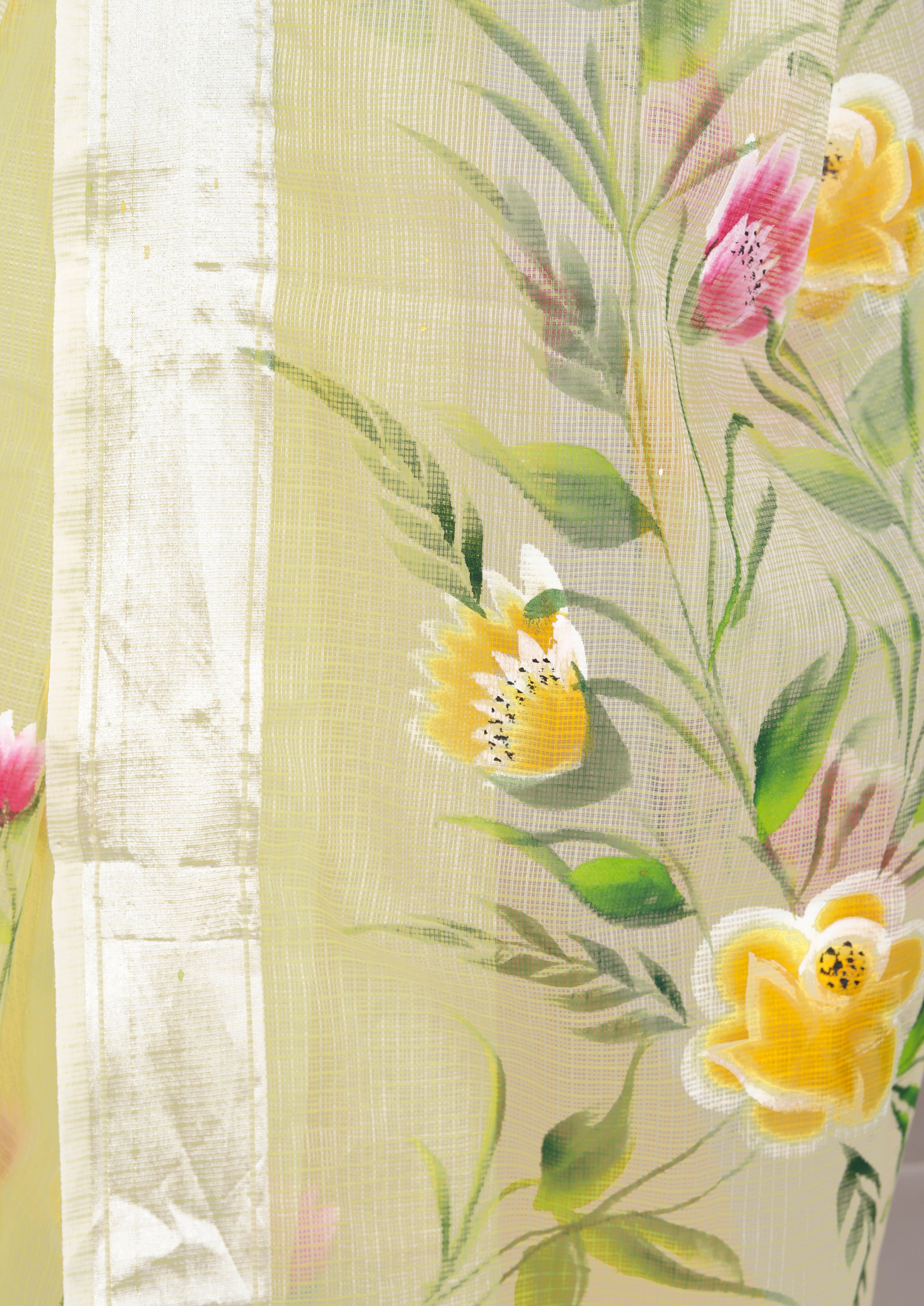 RAJGLOBAL Kota Doria Hand Painting Saree cotton blend